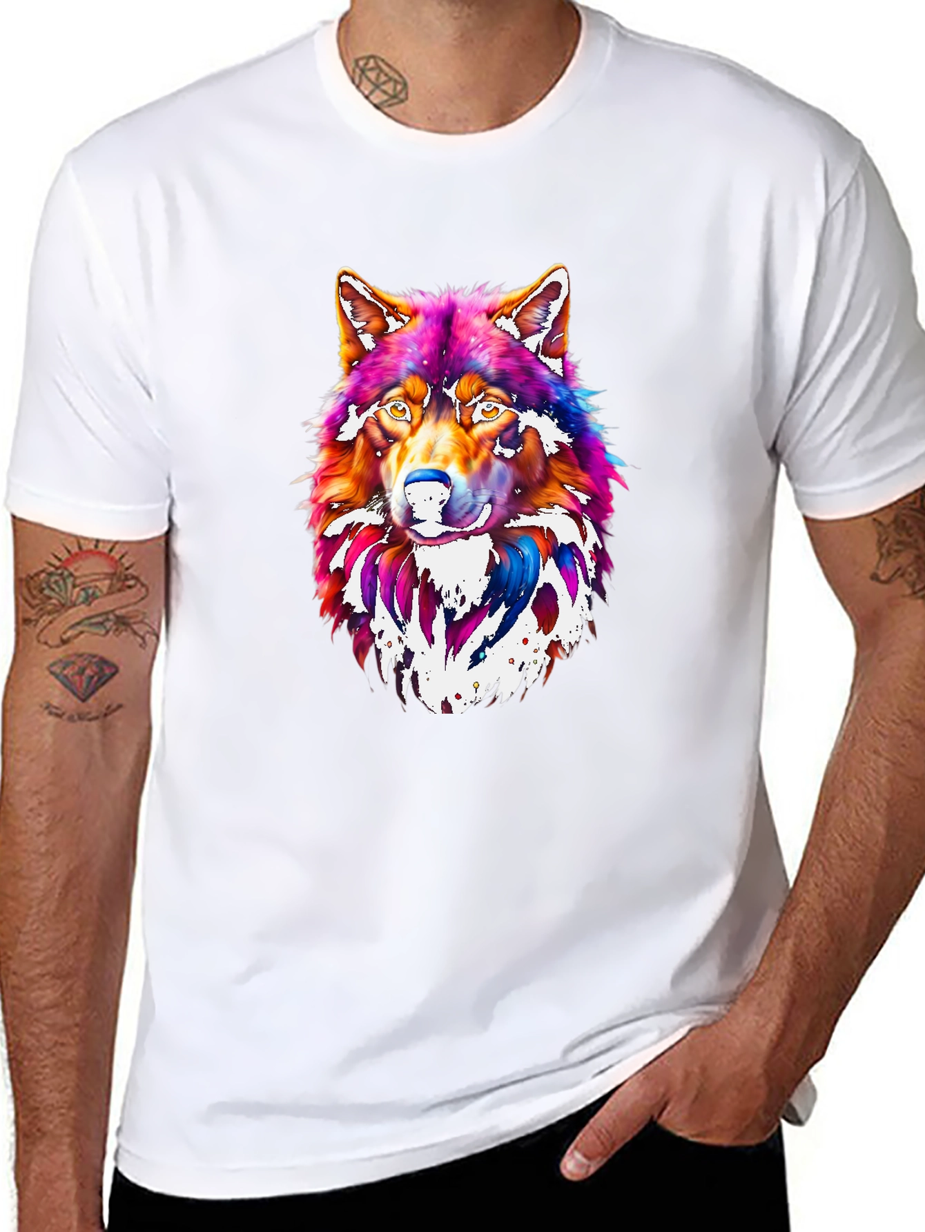 Black Vibrant Wolf Graphic Tee - Men's Black T-Shirt view 8