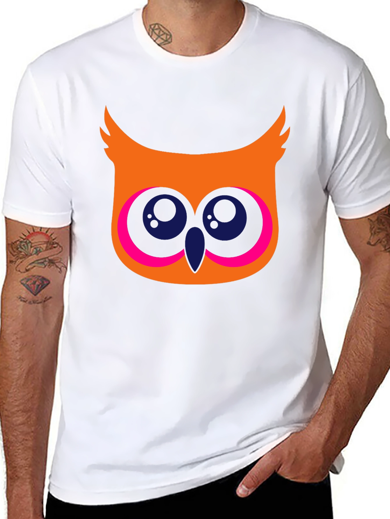Black Cool Owl Graphic T-Shirt - Black Cotton Tee view 8