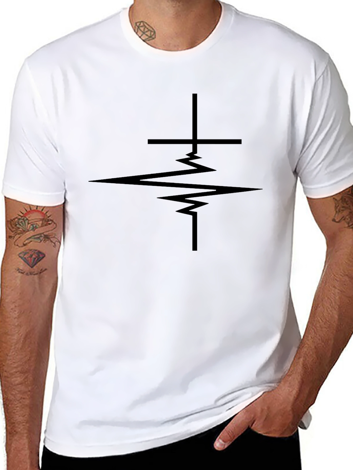 Black Cross Heartbeat Graphic Tee - Black view 8