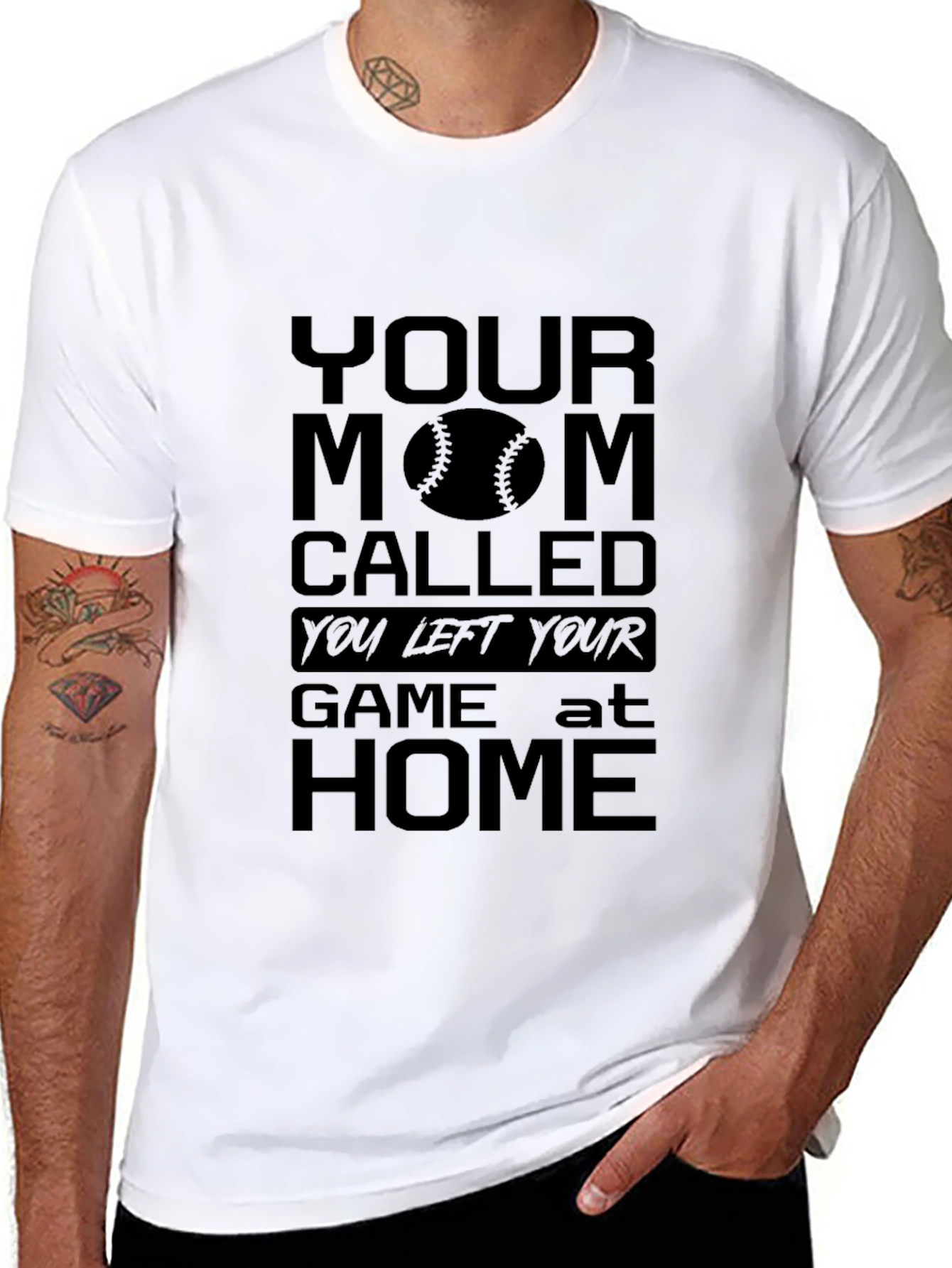 Black Humorous "Your Mom Called" Baseball T-Shirt view 8