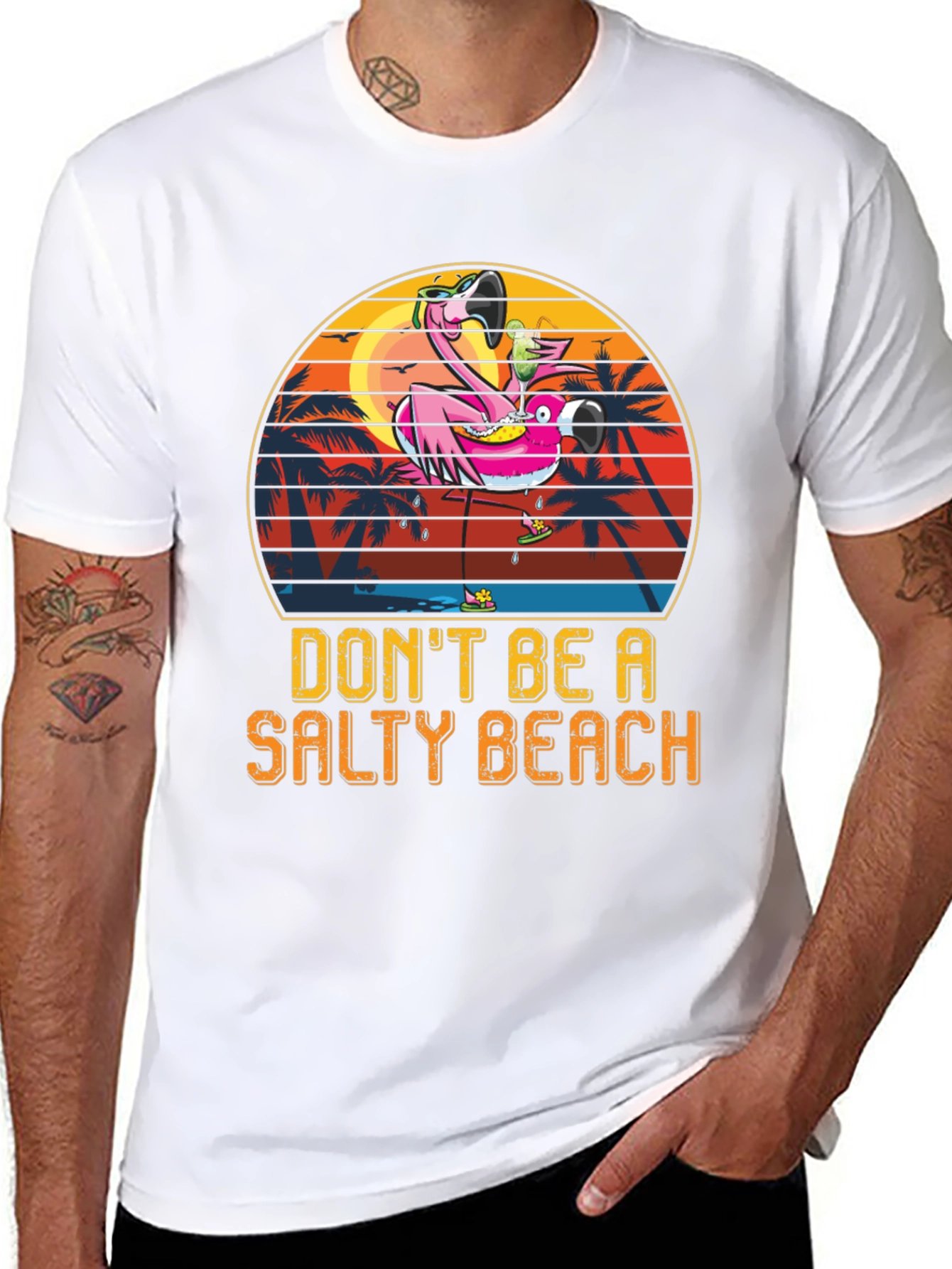 Black Salty Beach Flamingo Graphic Tee view 8