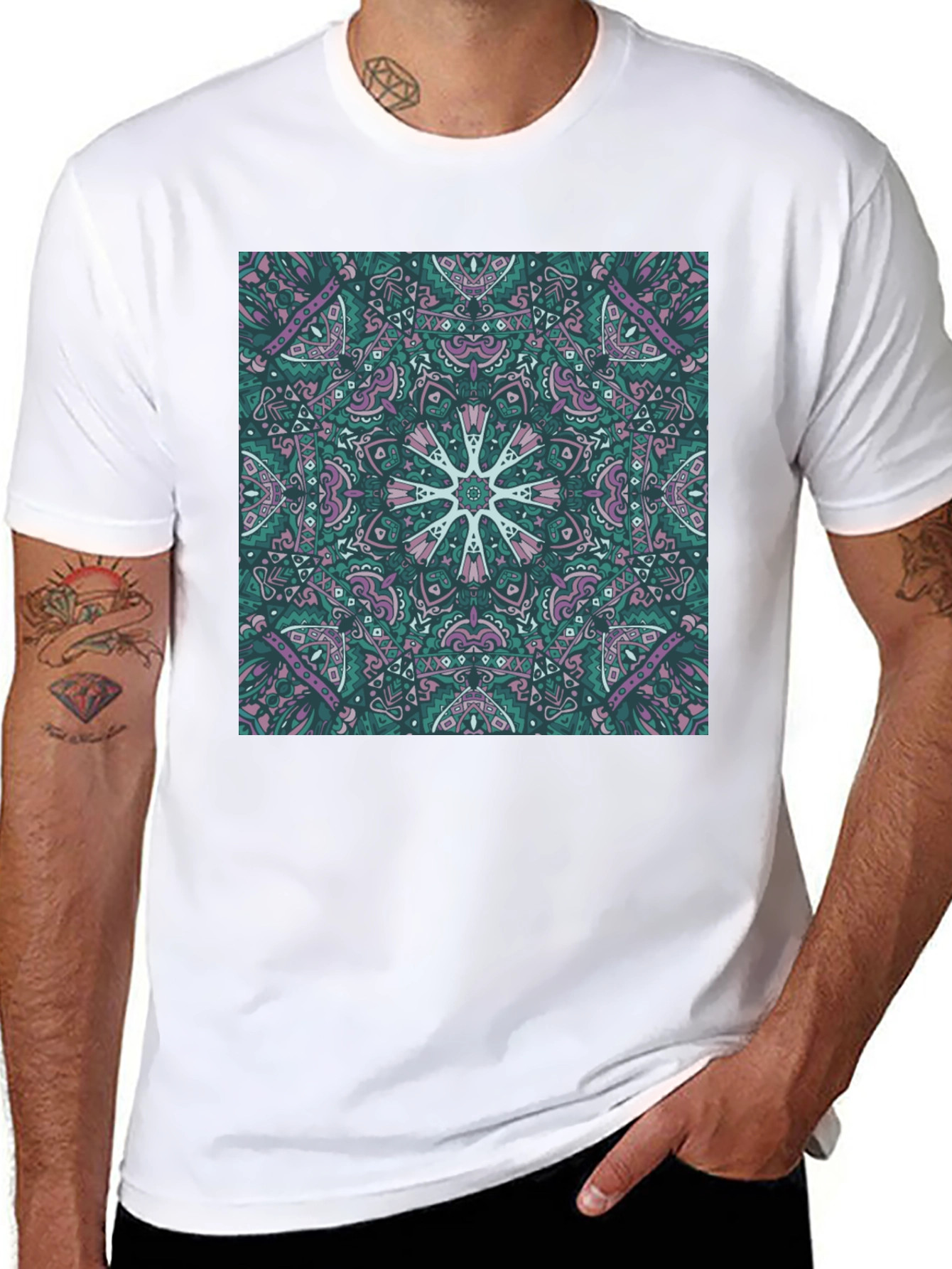 Black Abstract Mandala Print Black T-Shirt view 8