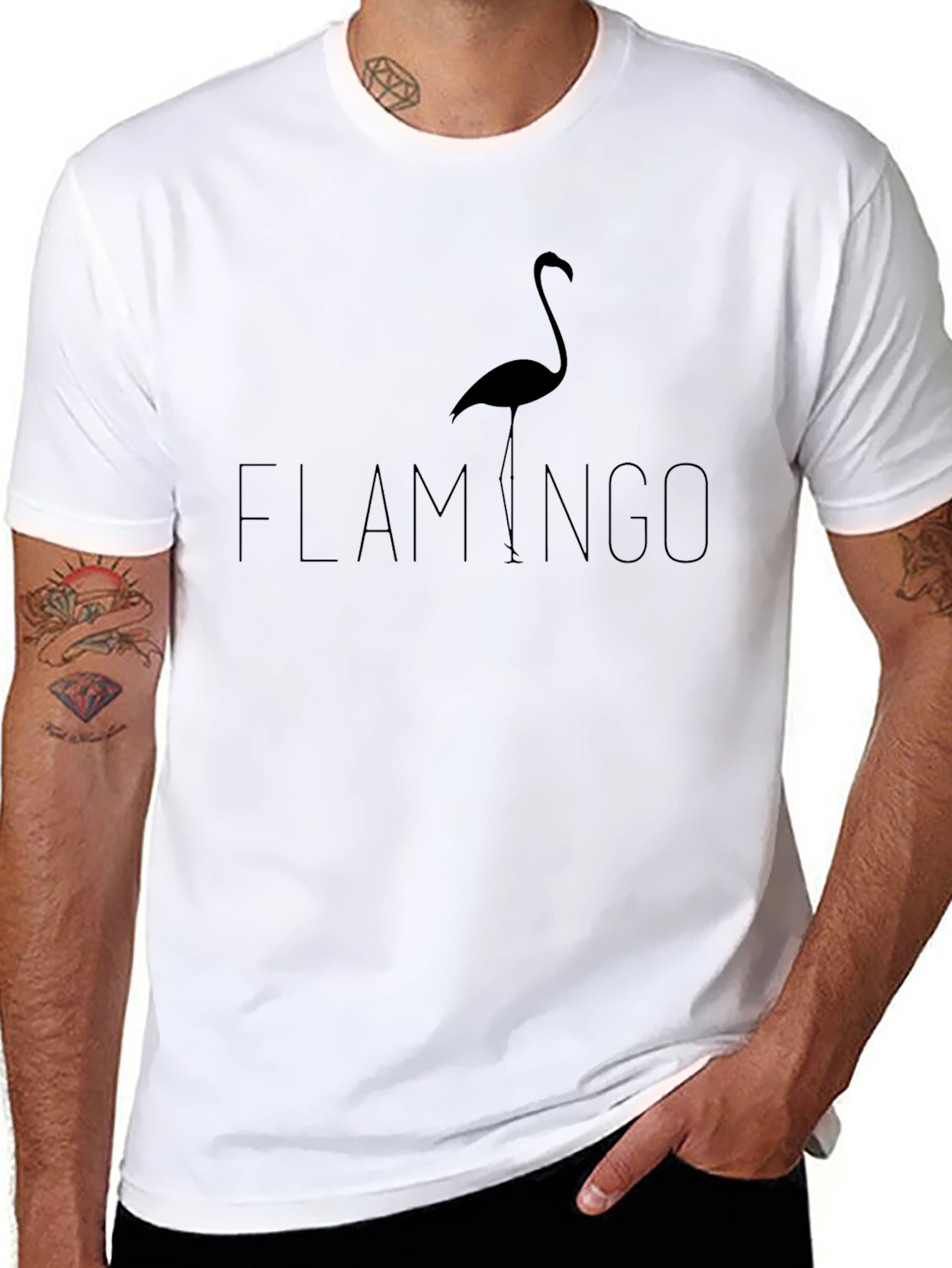 Black Flamingo Graphic Print T-Shirt - Black view 8