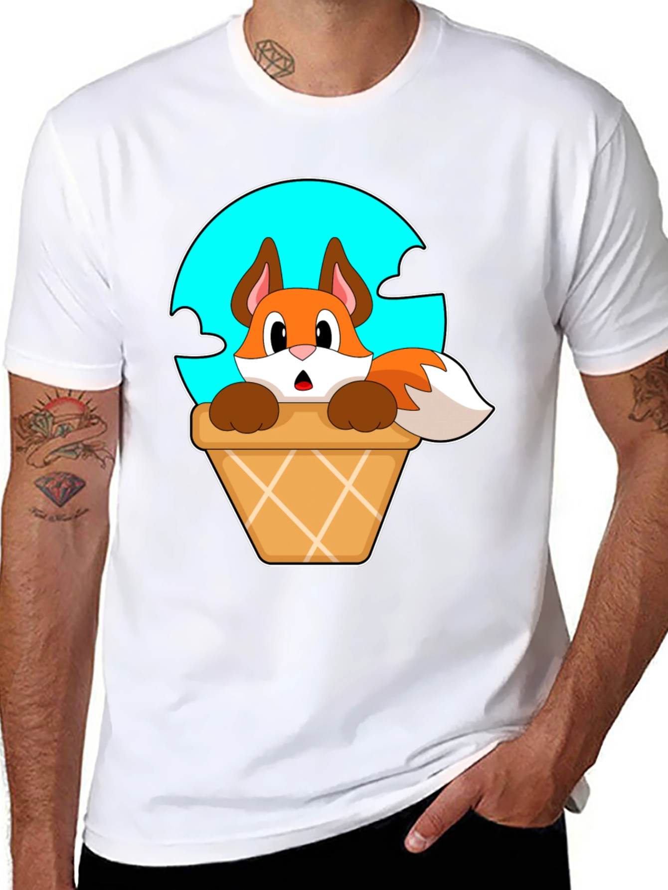Black Fox in Ice Cream Cone T-Shirt - Cartoon Animal Tee view 8