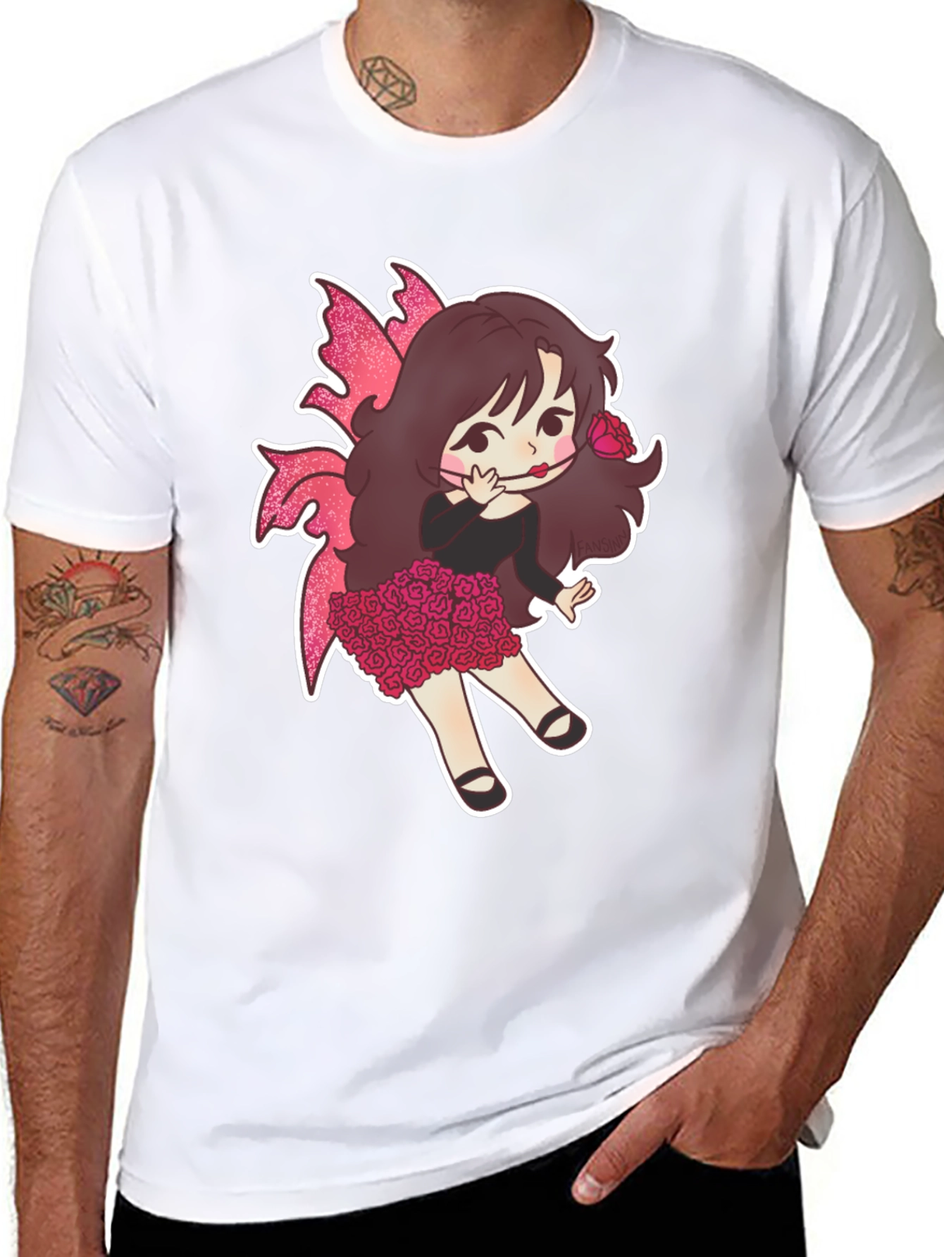 Black Whimsical Fairy Girl Graphic T-Shirt view 8