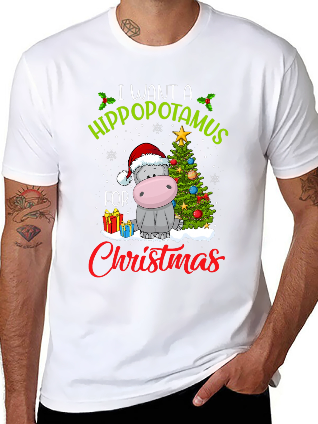 Black Hippo Christmas T-Shirt view 8