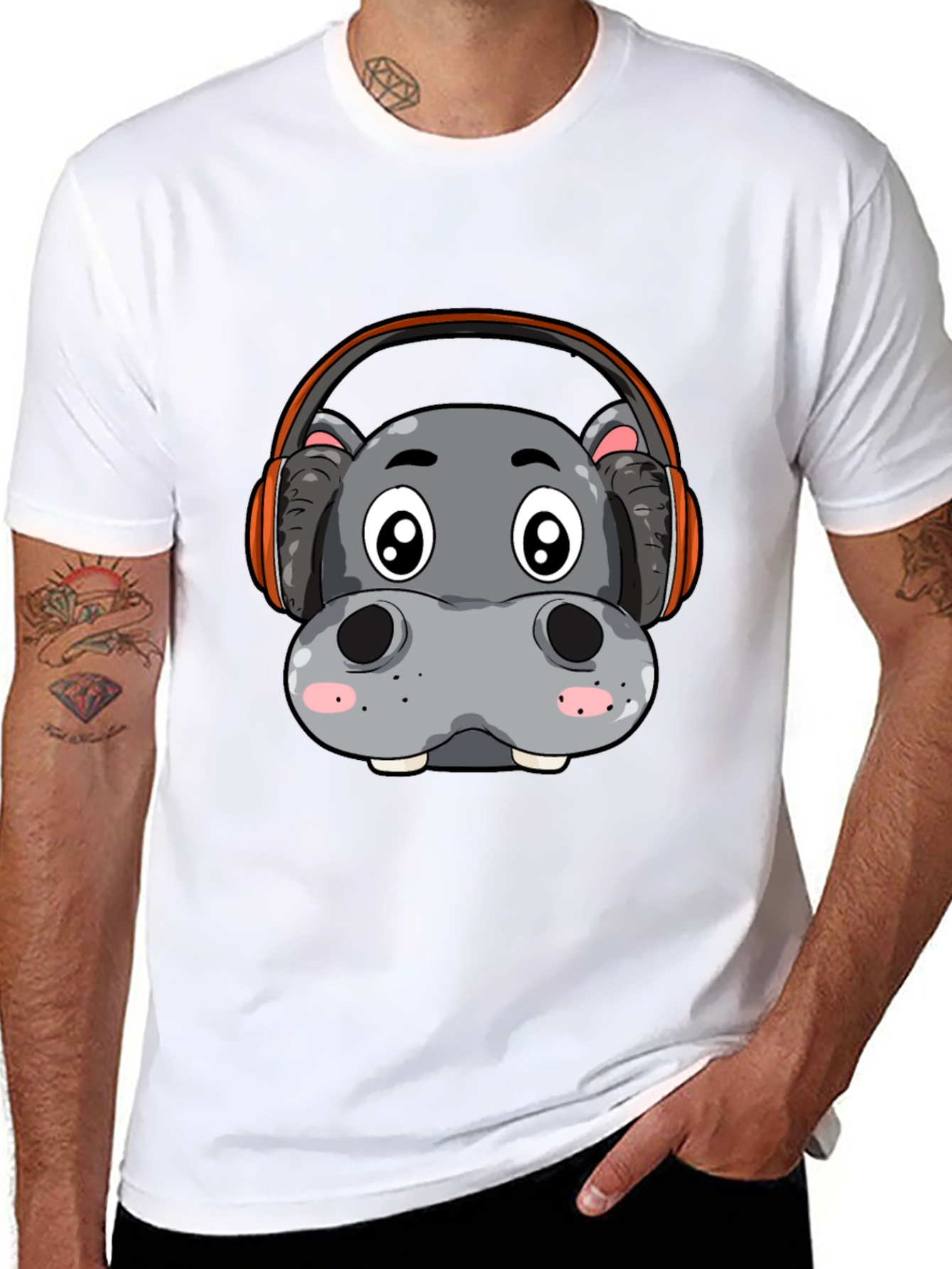 Black Hippo DJ Graphic Tee - Black Cotton Blend Shirt view 8