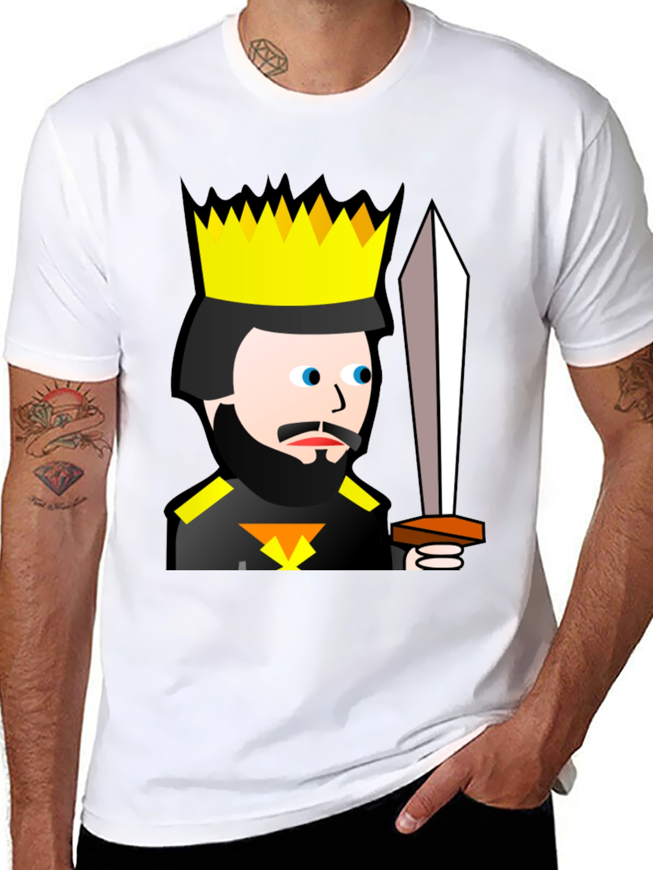 Black King Cartoon Black T-Shirt - Sword Graphic Tee view 8