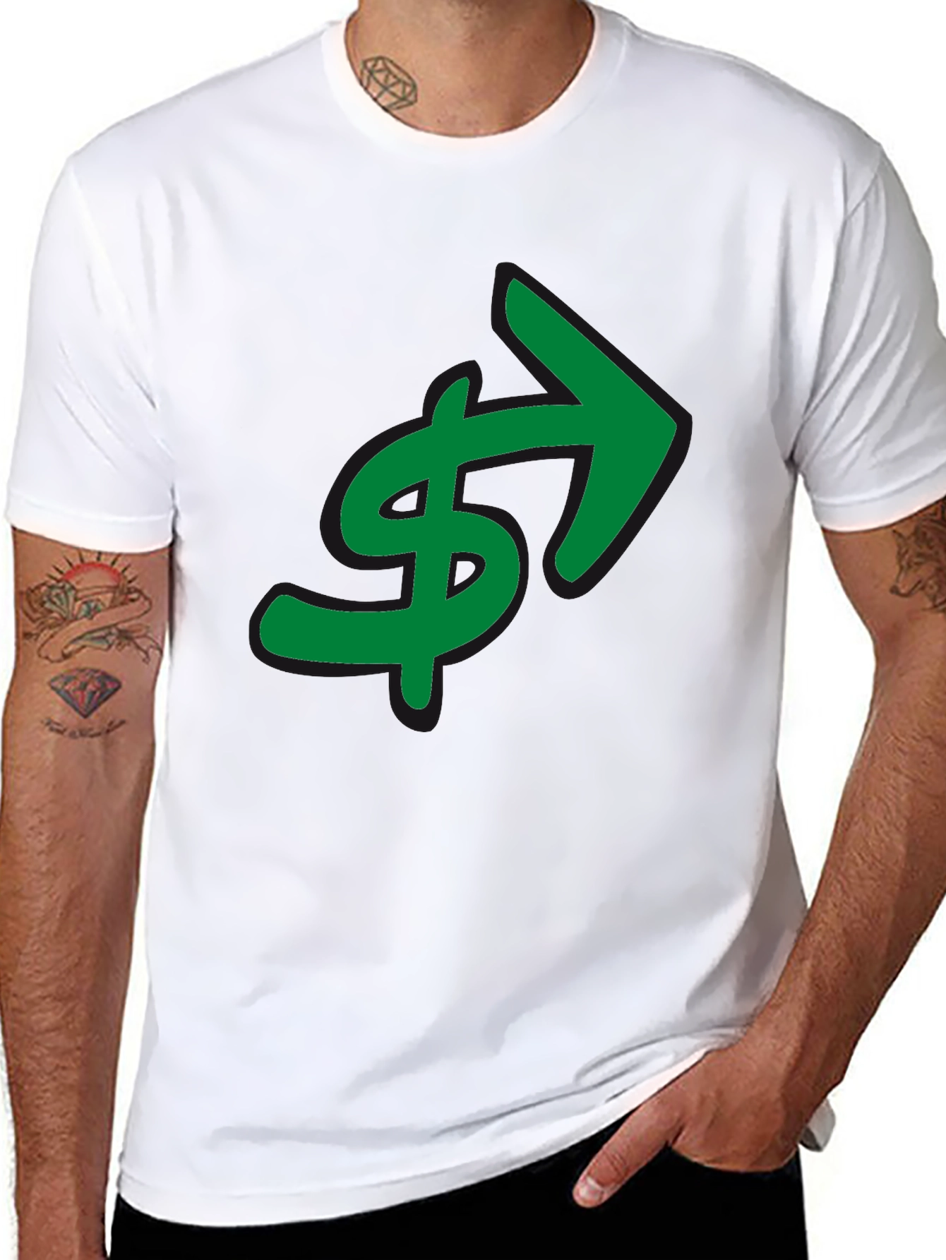 Black Green Dollar Arrow Graphic T-Shirt view 8