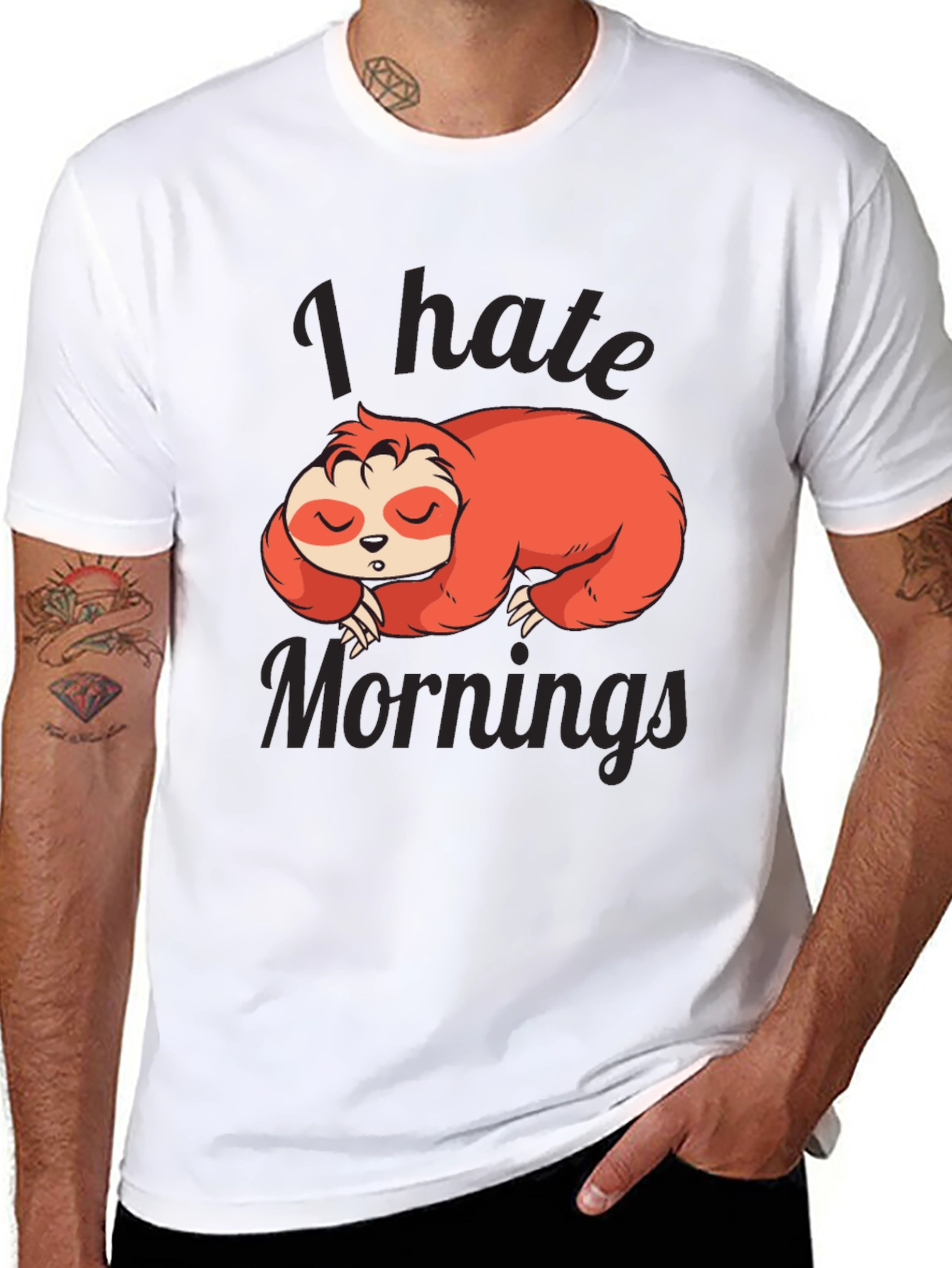 Black I Hate Mornings Sloth Graphic Tee view 8