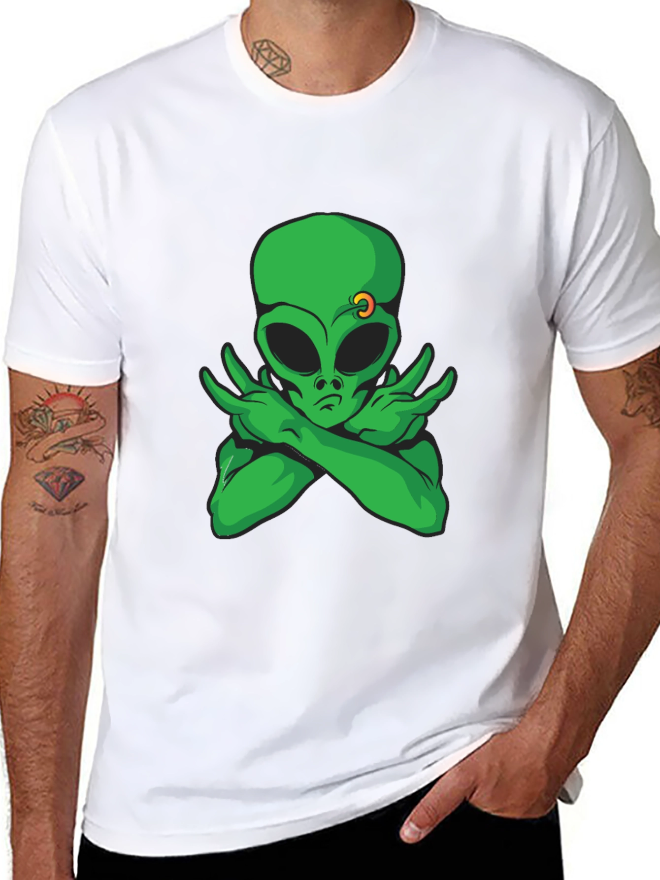 Black Cool Alien Graphic Tee - Black Cotton T-Shirt view 8