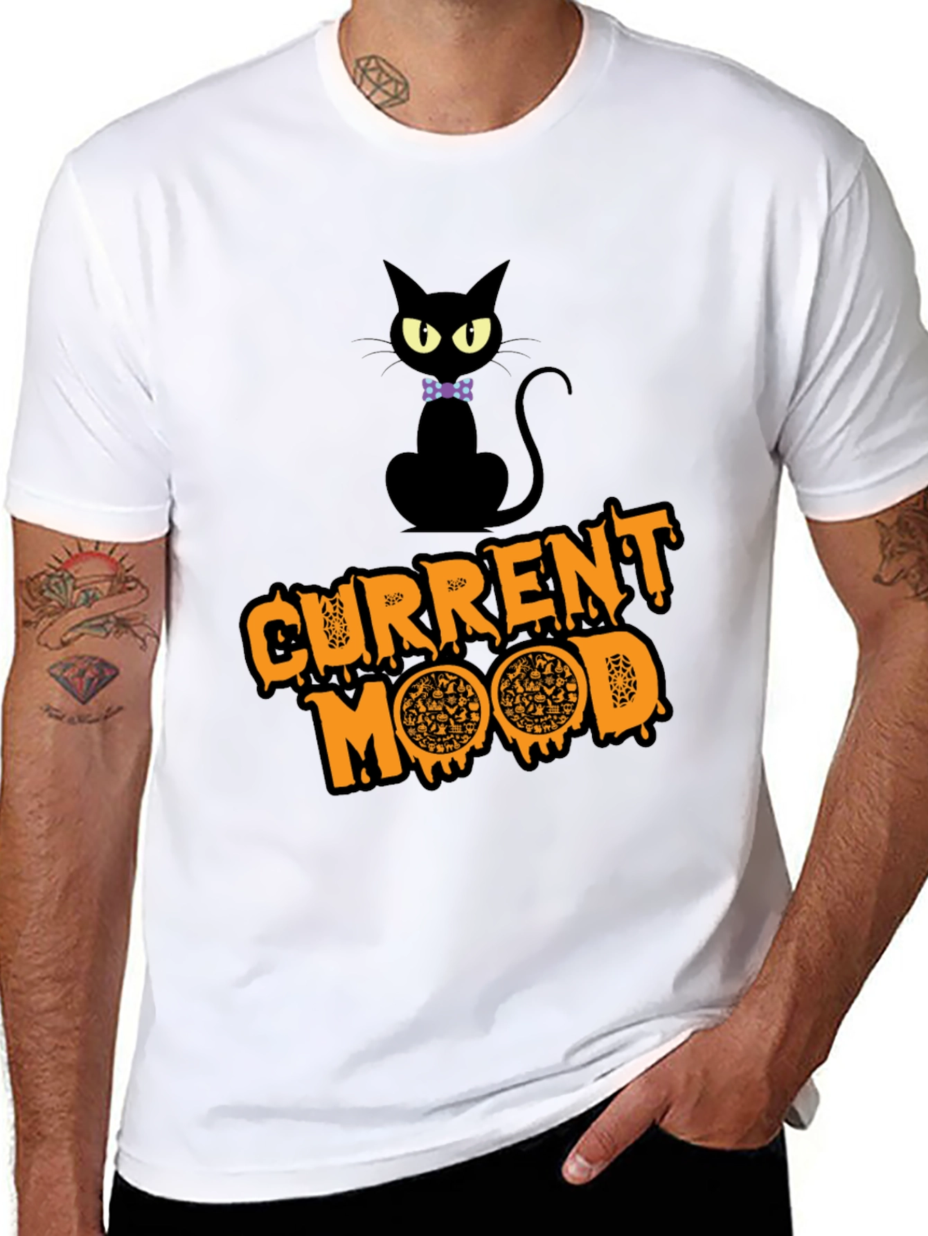 Black Current Mood Pizza Cat T-Shirt view 8