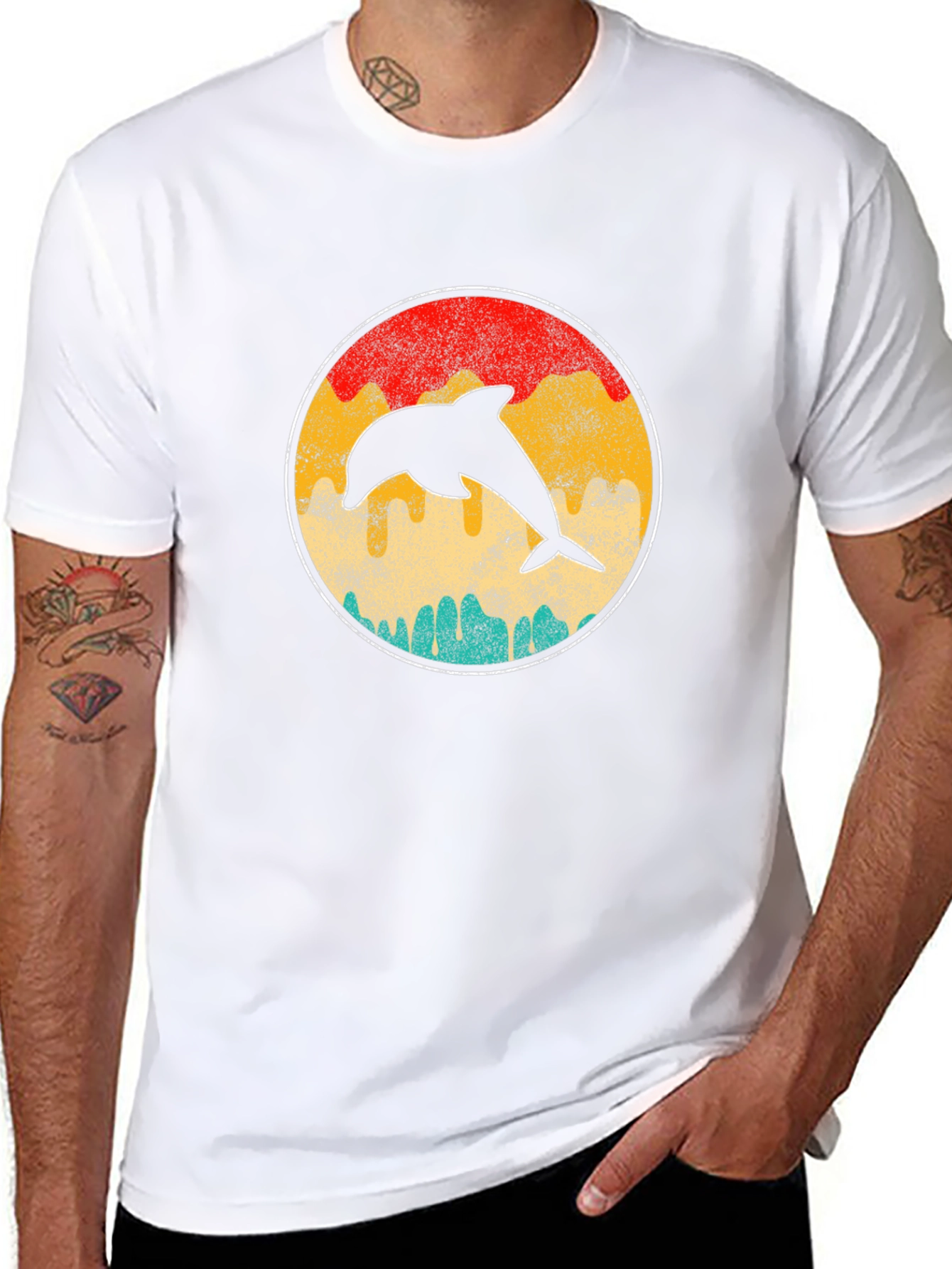 Black Retro Dolphin Sunset T-Shirt - Classic Design view 8