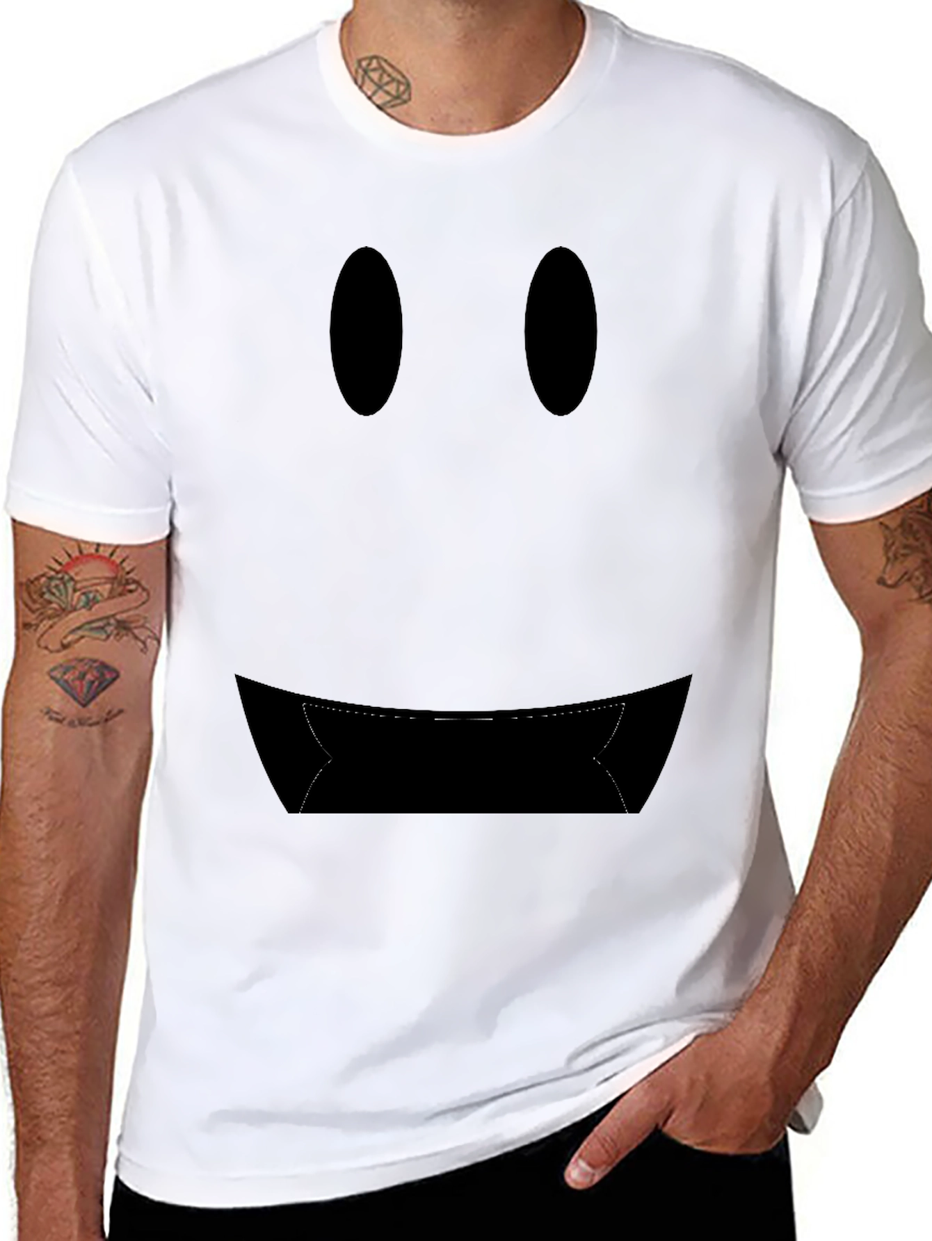 Black Ominous Face Graphic Tee - Black Crew Neck view 8