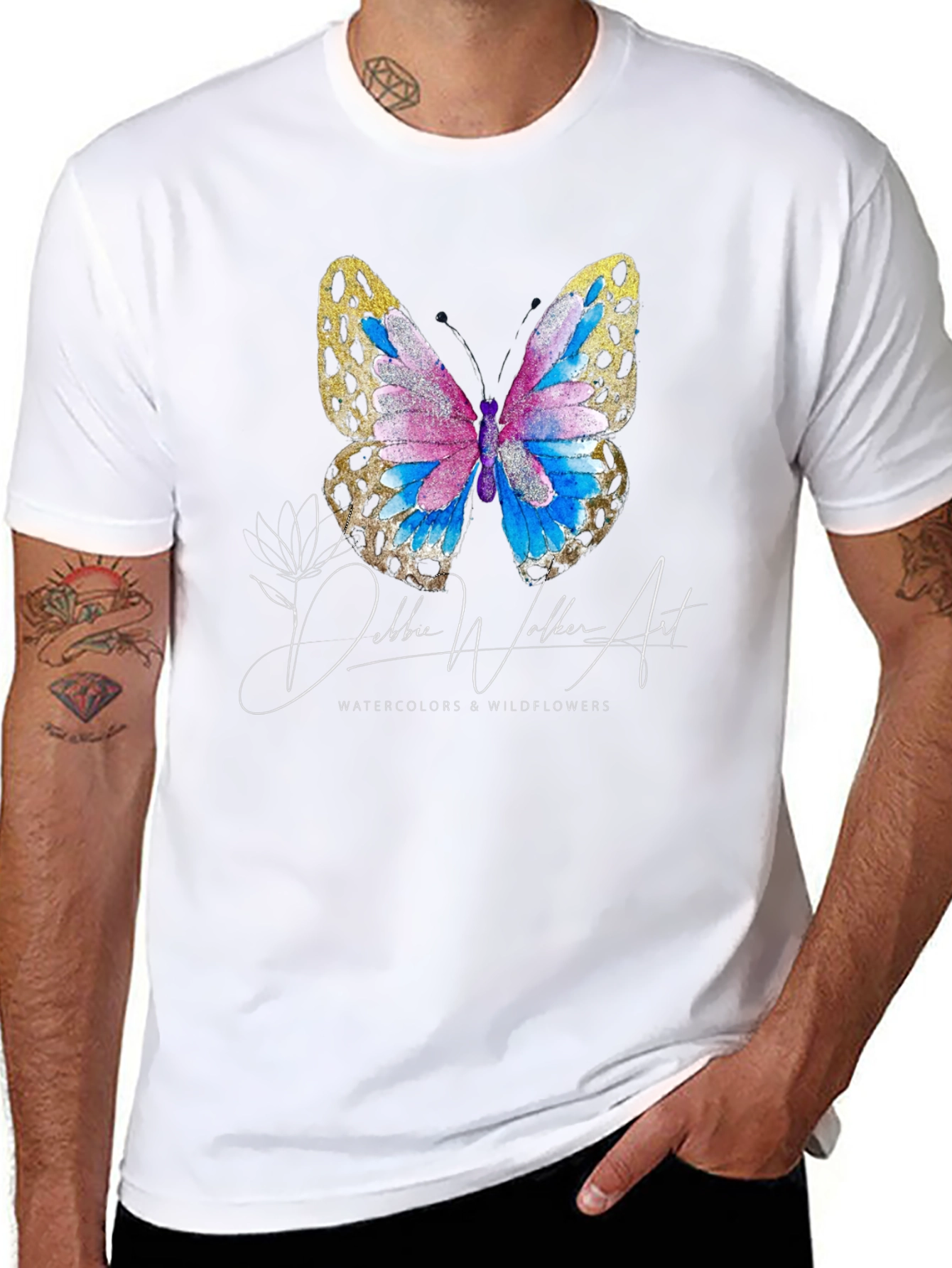 Black Butterfly Watercolor T-Shirt - Nature Inspired Art Tee view 8