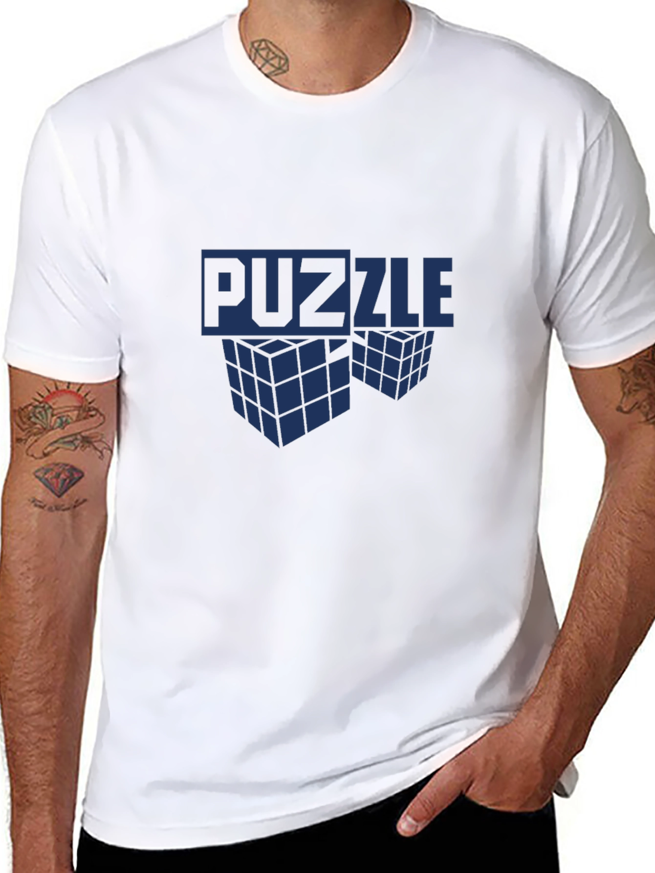 Black Puzzle Cube Graphic T-Shirt - Mens Crew Neck Tee view 8