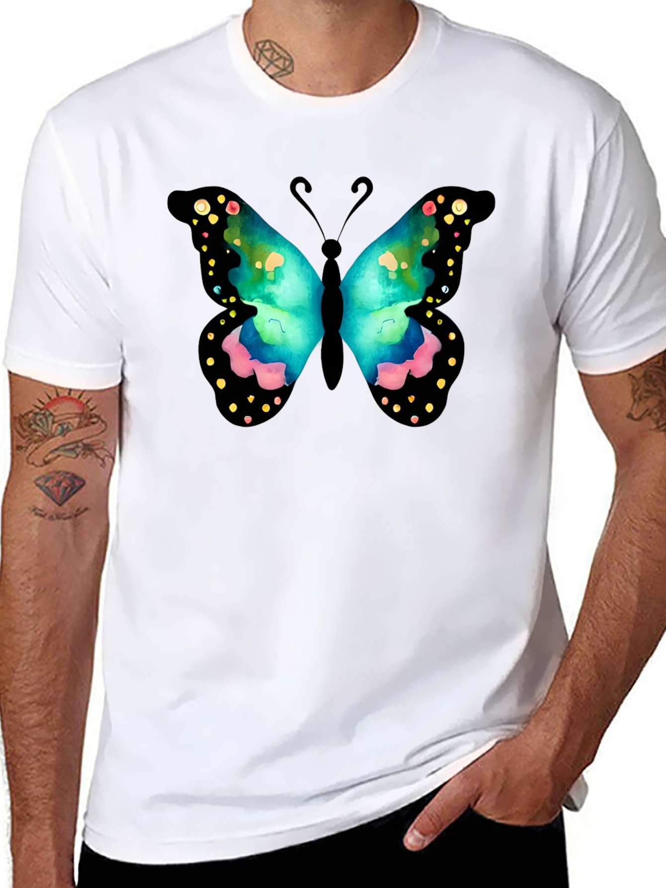 Black Butterfly Graphic Print Crew Neck T-Shirt view 8