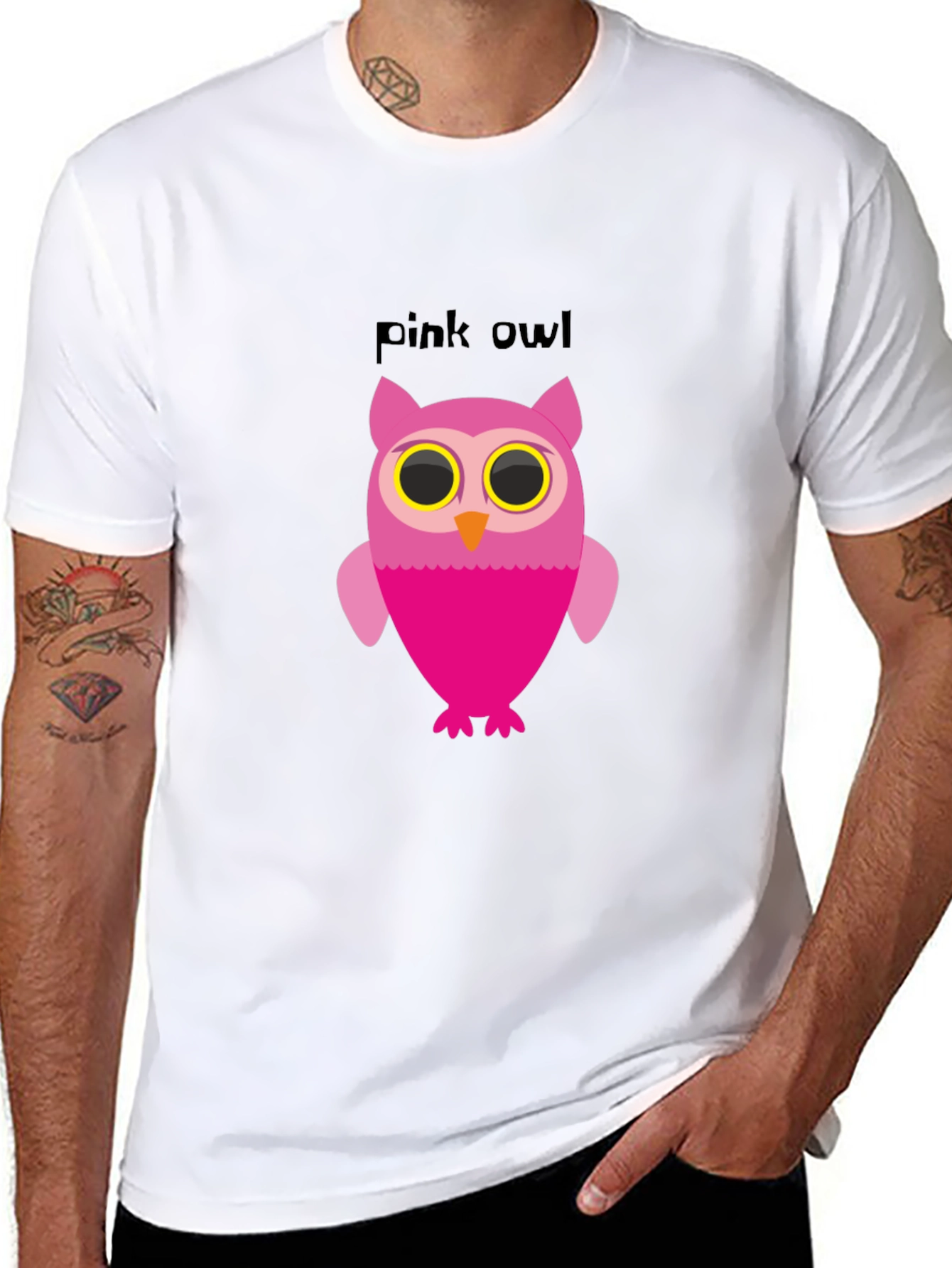 Black Pink Owl Graphic Tee - Soft Cotton Blend view 8