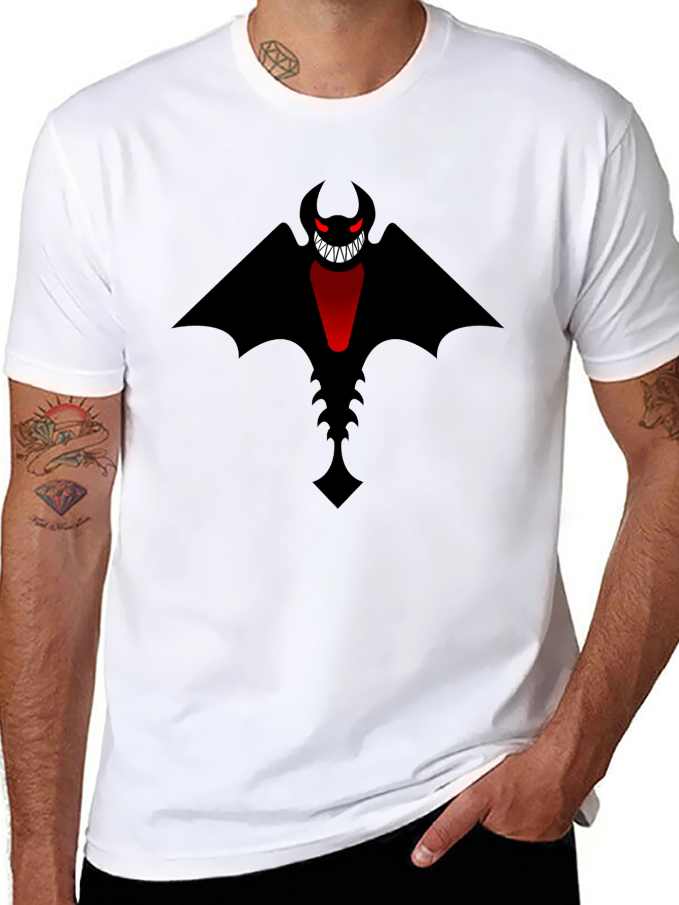 Black Men's Black T-Shirt - Bat Devil Graphic Tee view 8