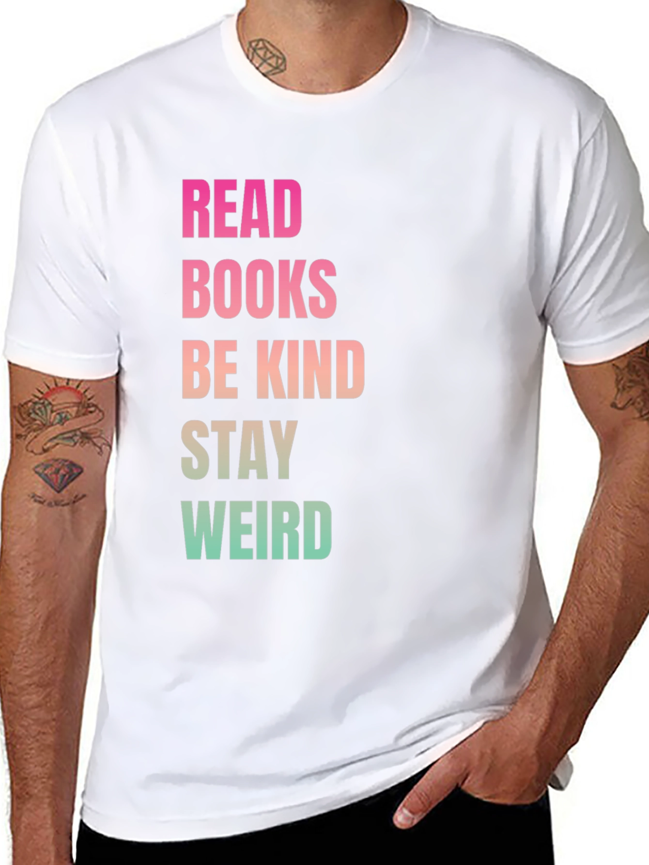 Black Read Books Be Kind Stay Weird Black T-Shirt view 8