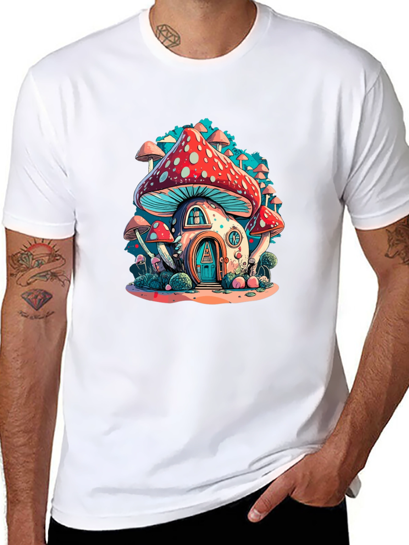 Black Mushroom House Graphic Tee view 8