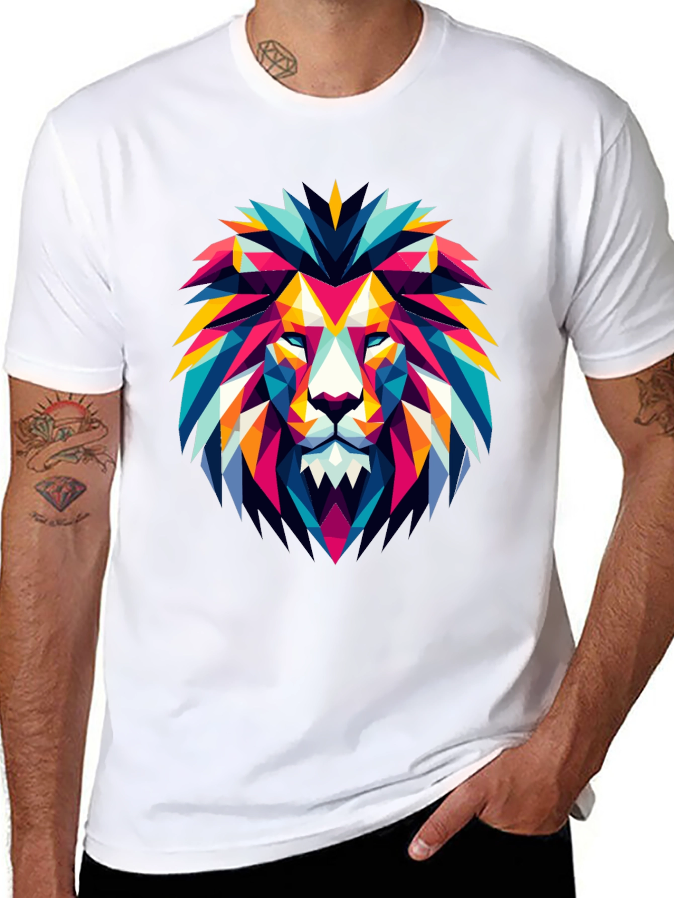 Black Geometric Lion Graphic Black T-Shirt view 8