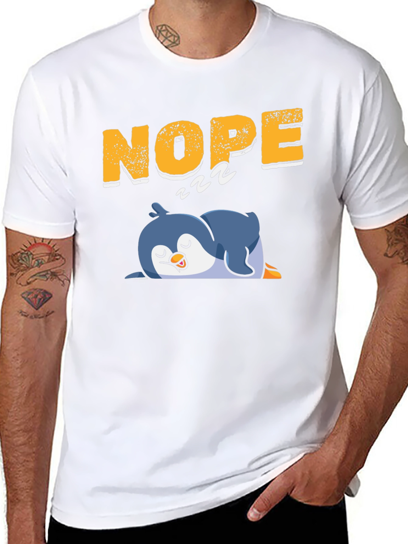 Black Nope Sleeping Penguin Black T-Shirt view 8