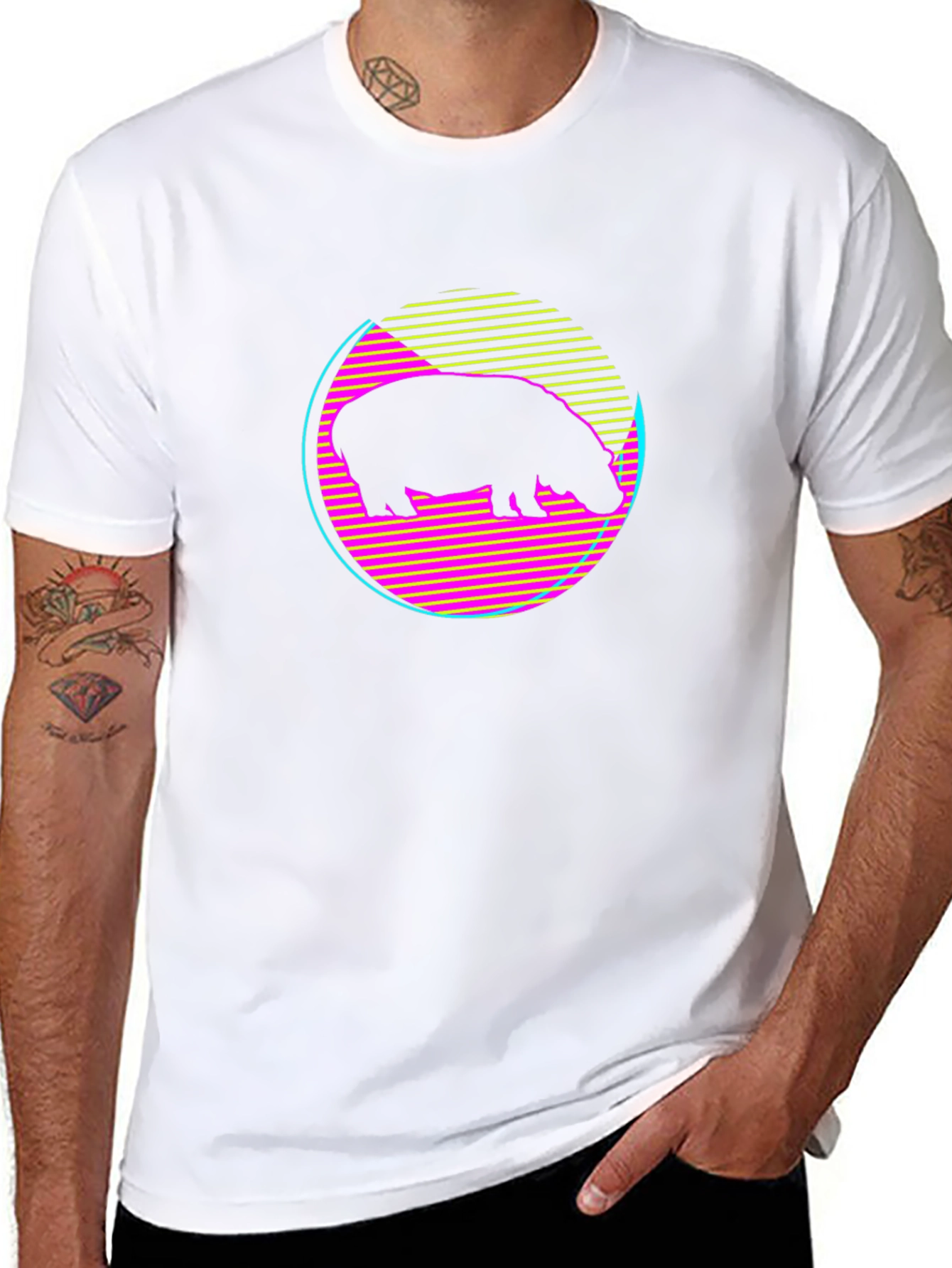 Black Retro Hippo T-Shirt - Black Graphic Tee view 8