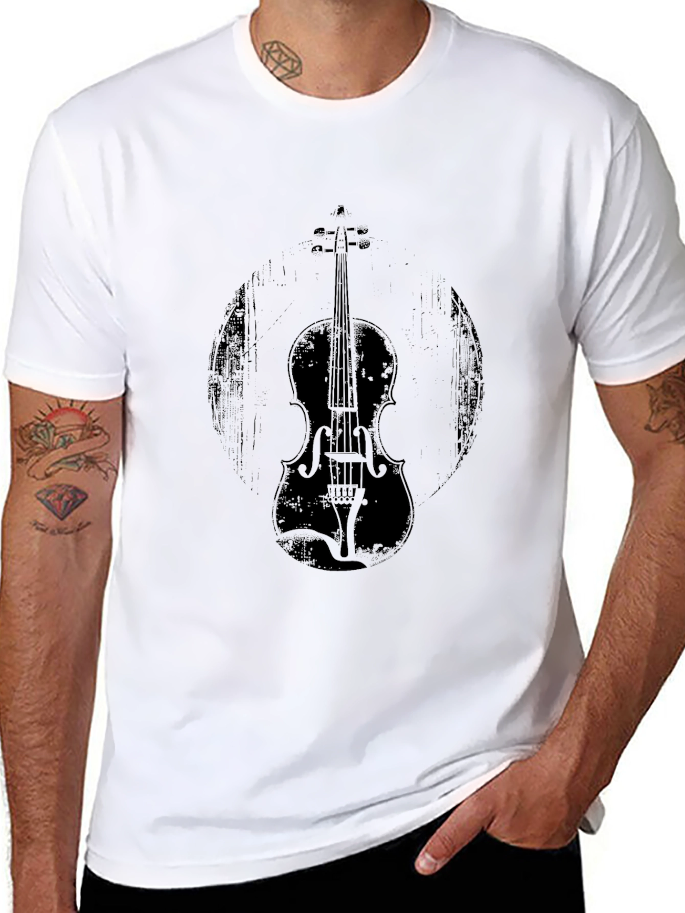 Black Vintage Violin Graphic Tee - Black Unisex Shirt view 8