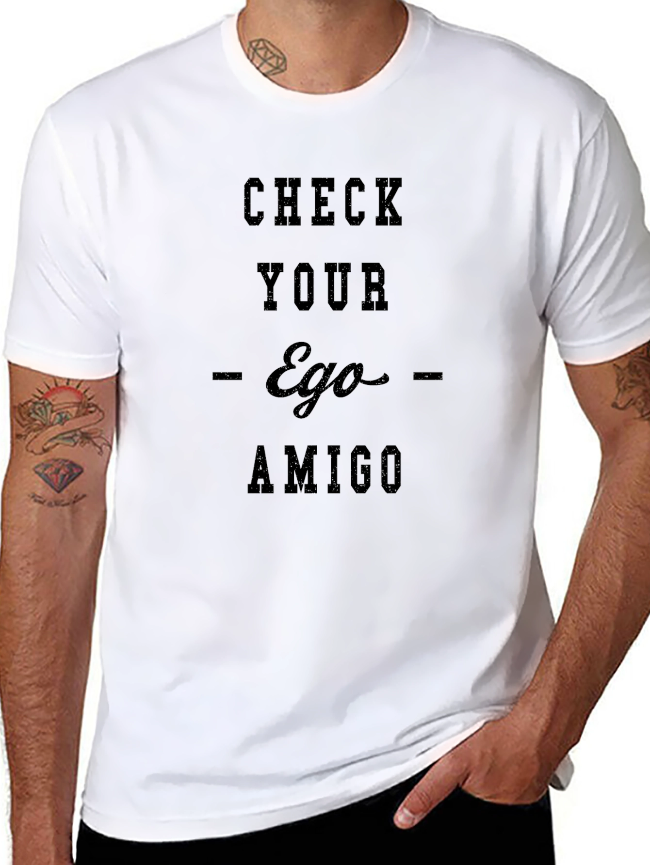 Black Check Your Ego Amigo Graphic Tee view 8