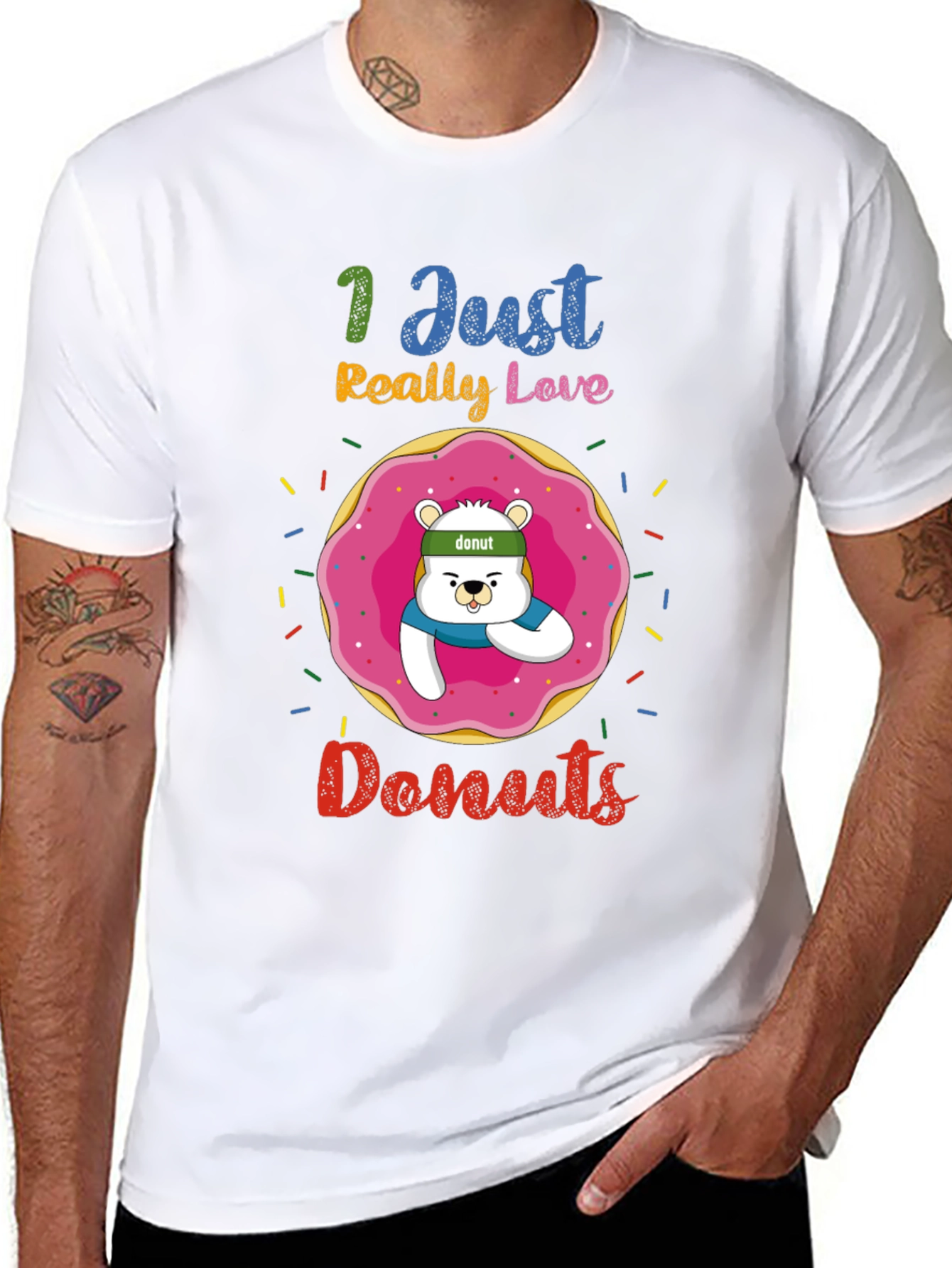 Black I Just Really Love Donuts Funny Graphic Tee view 8