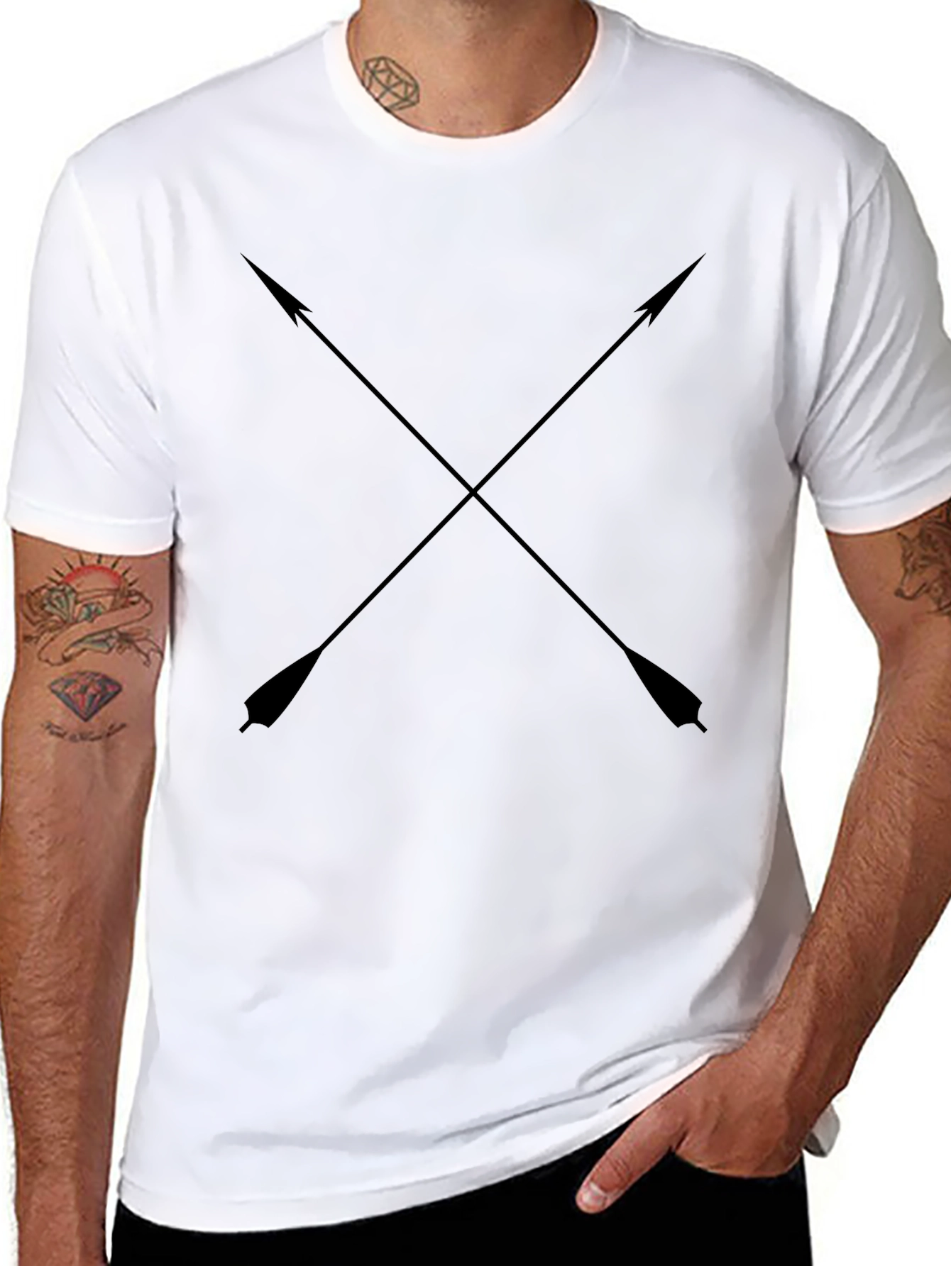 Black Crossed Arrows Graphic Tee - Black Cotton T-Shirt view 8