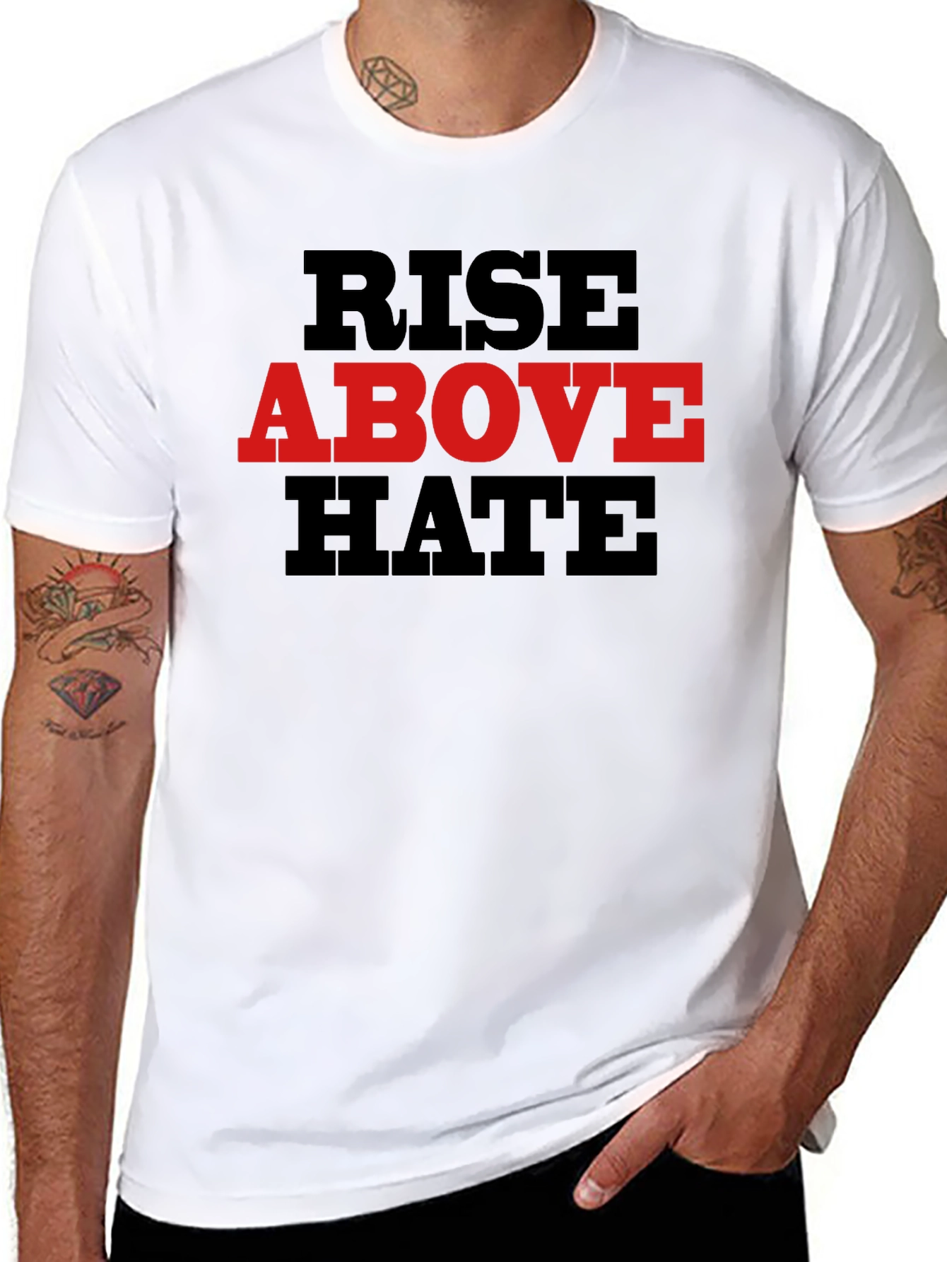 Black Rise Above Hate Graphic Tee - Black Cotton Blend view 8