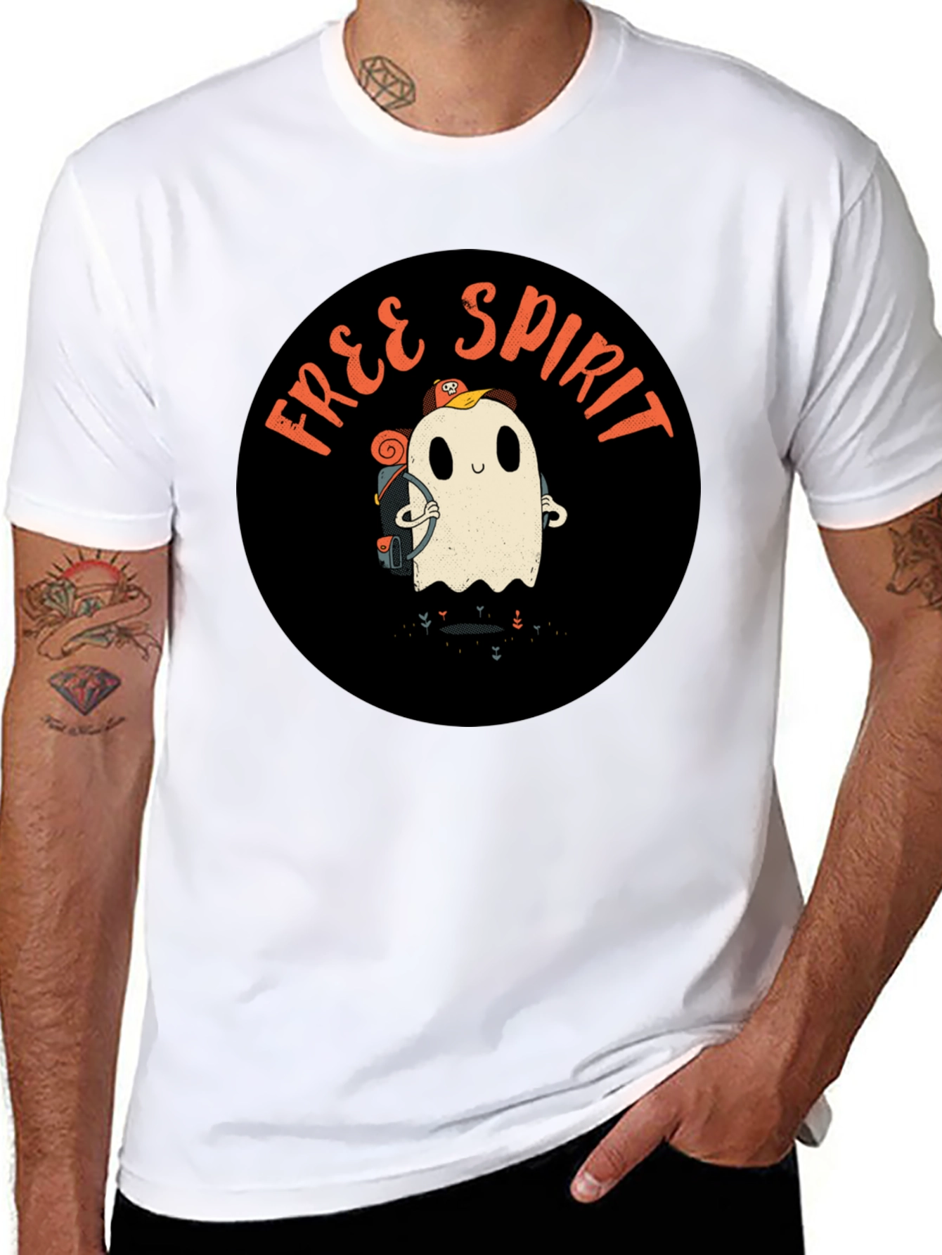 Black Free Spirit Ghost Graphic Tee - Black Cotton T-Shirt view 8