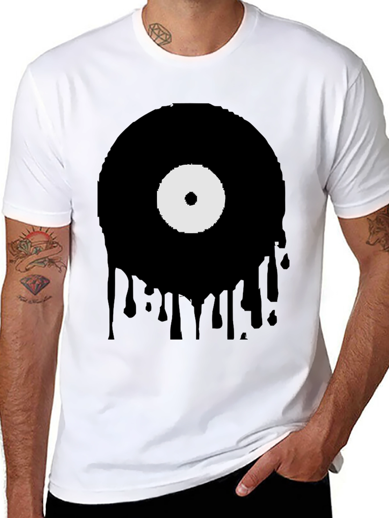 Black Melting Vinyl Record Graphic T-Shirt view 8