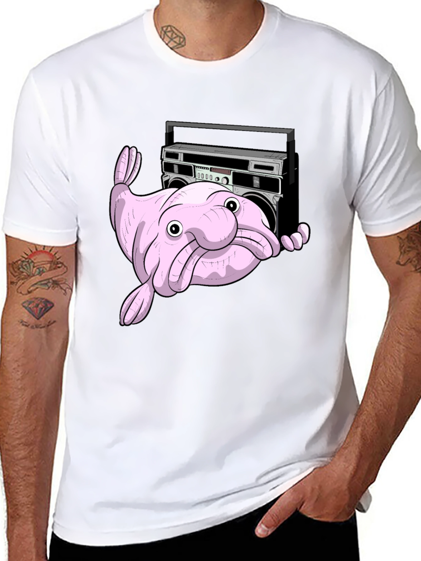 Black Blobfish Boombox T-Shirt - Funny Graphic Tee view 8