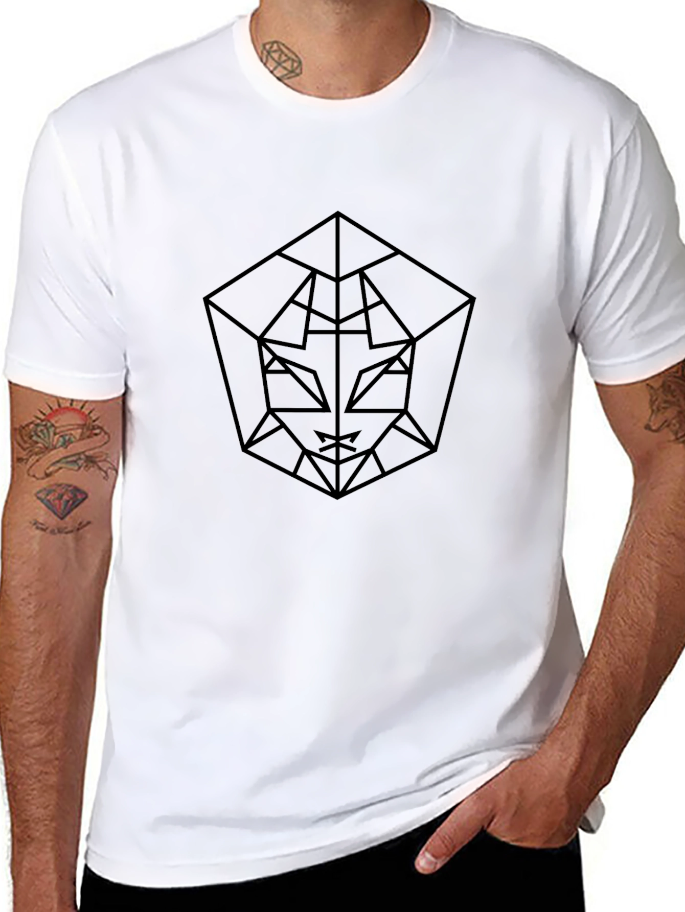 Black Geometric Wolf Tee - Modern Graphic Design view 8