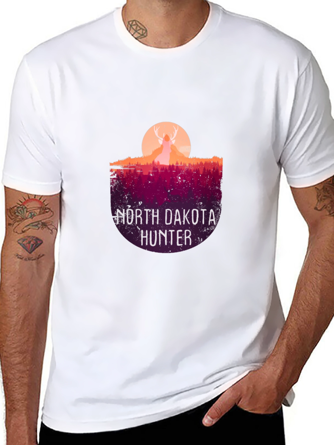 Black North Dakota Hunter Graphic Tee - Stylish Men's T-Shirt view 8