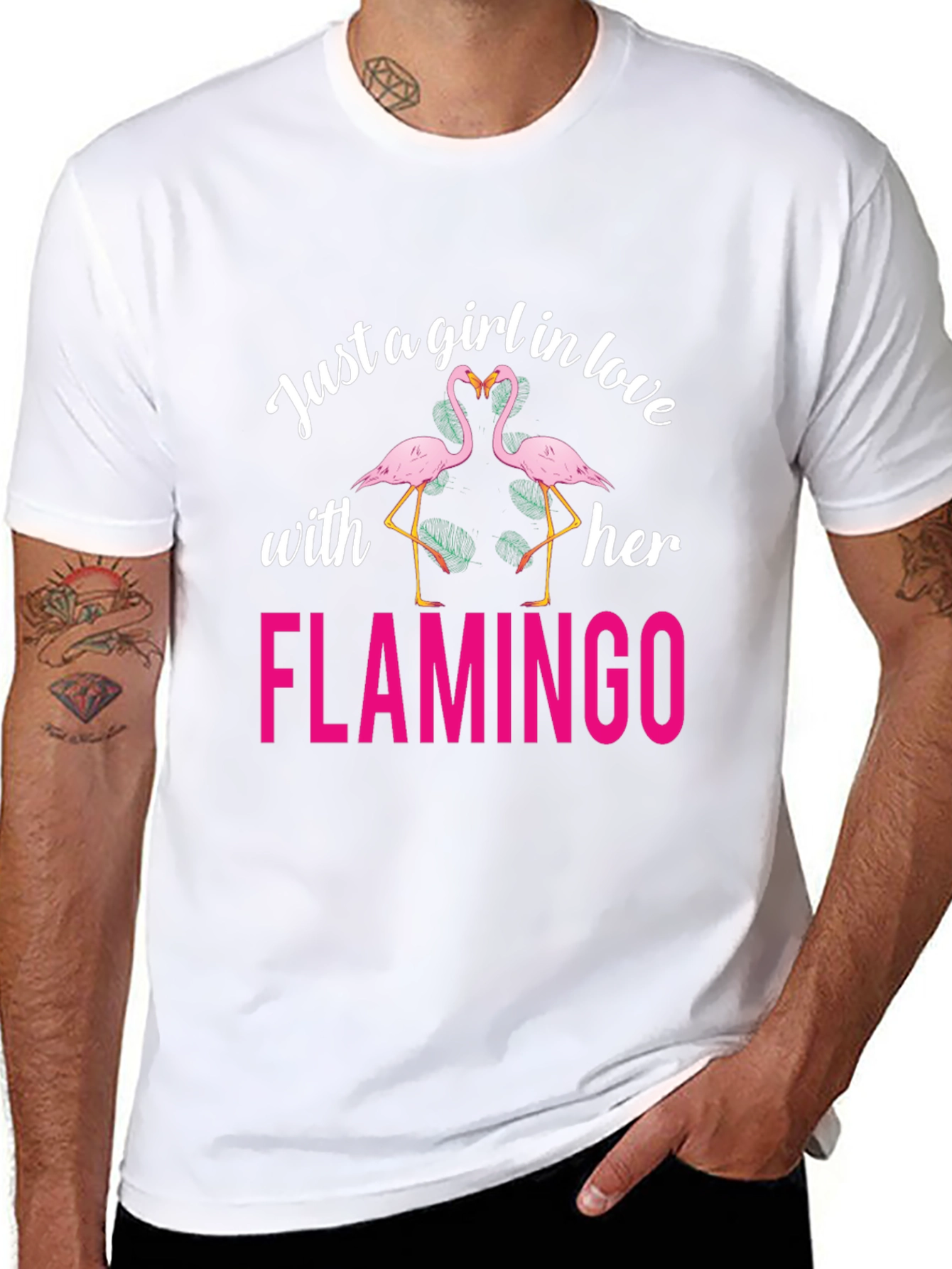 Black Just a Girl in Love with Her Flamingo T-Shirt view 8