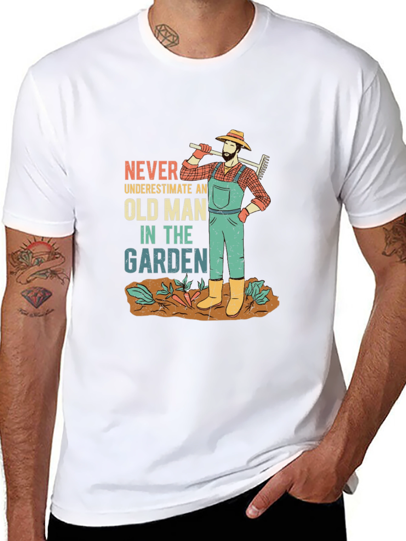 Black Old Man in the Garden Graphic Tee - Gardener Gift view 8