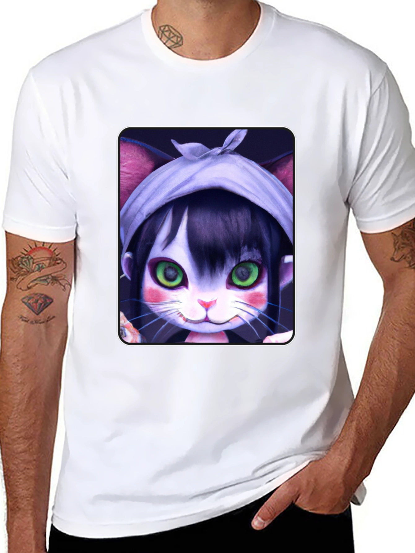 Black Anime Cat Girl T-Shirt - Unique Graphic Tee view 8