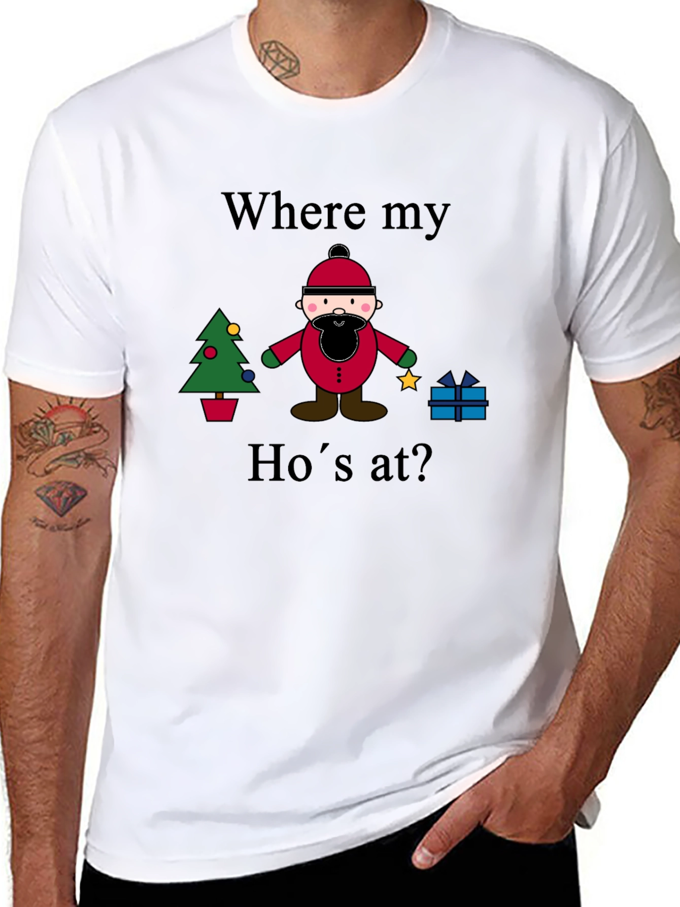 Black "Where My Ho's At?" Christmas T-Shirt view 8