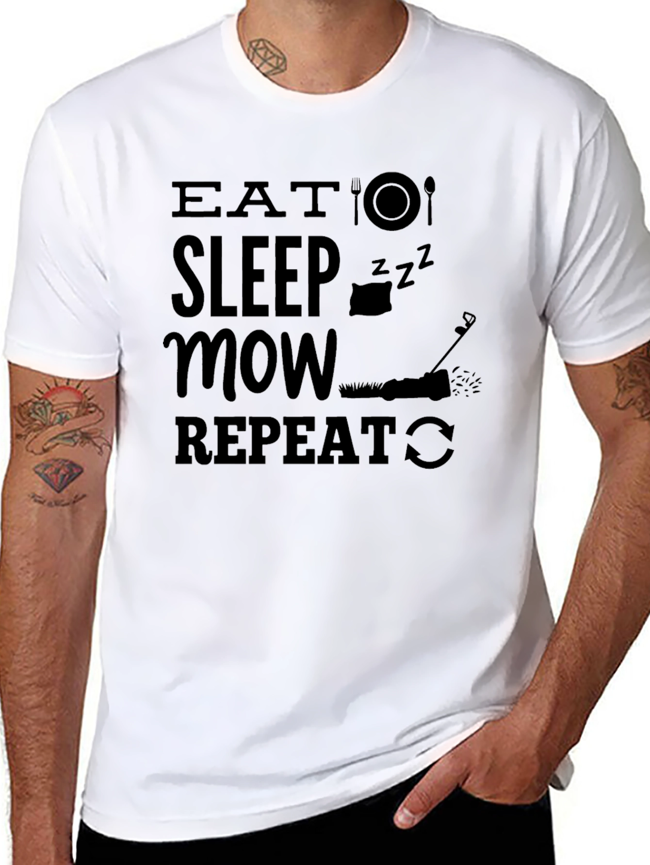 Black Eat Sleep Mow Repeat Funny Lawn Mowing T-Shirt view 8