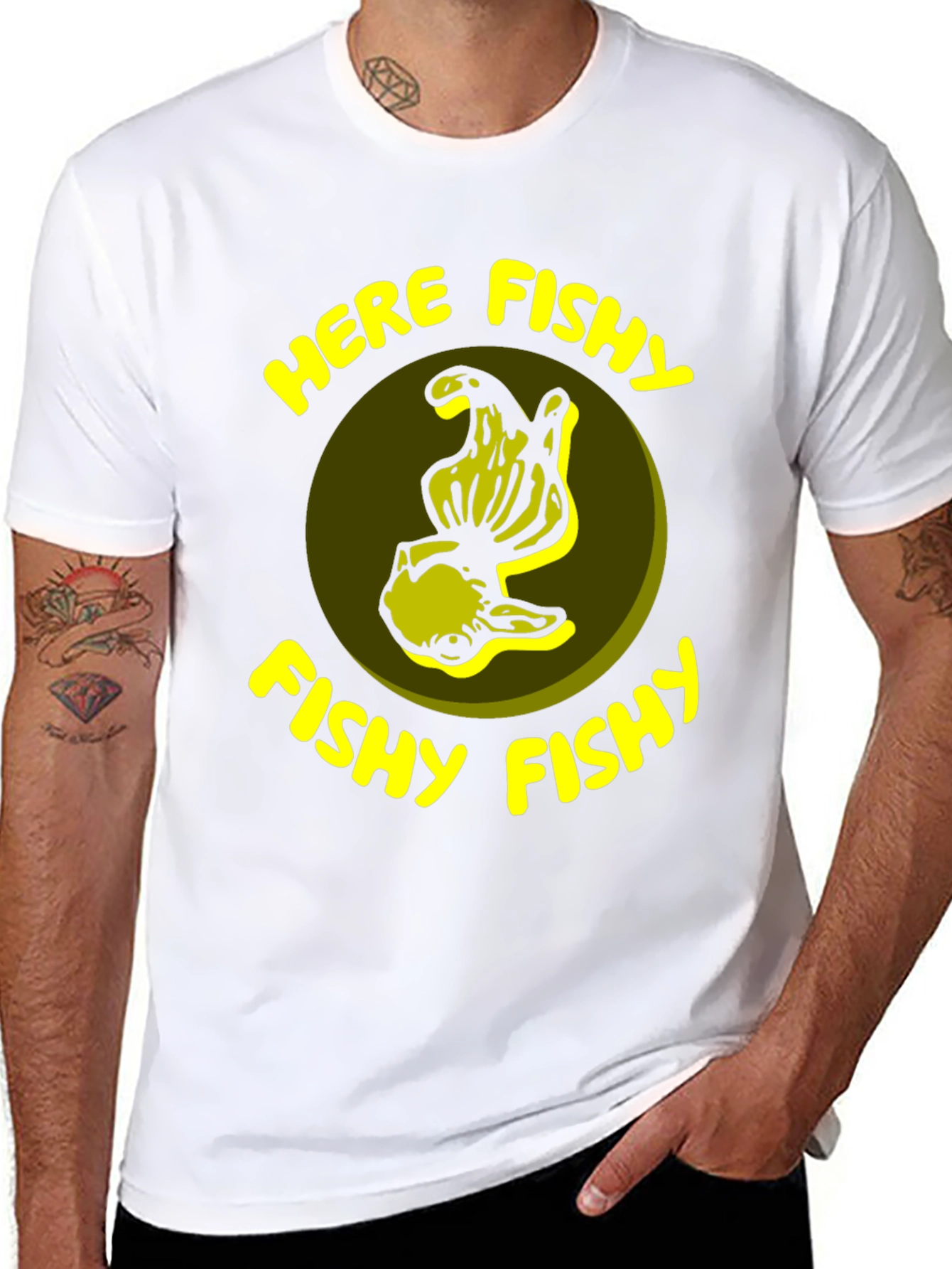 Black Here Fishy Fishy T-Shirt - Funny Fishing Tee view 8
