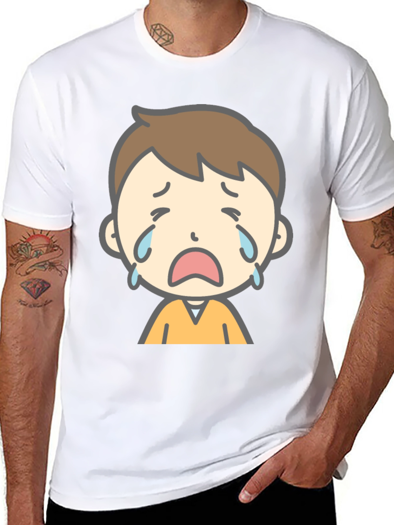 Black Sad Cartoon Boy Graphic T-Shirt view 8