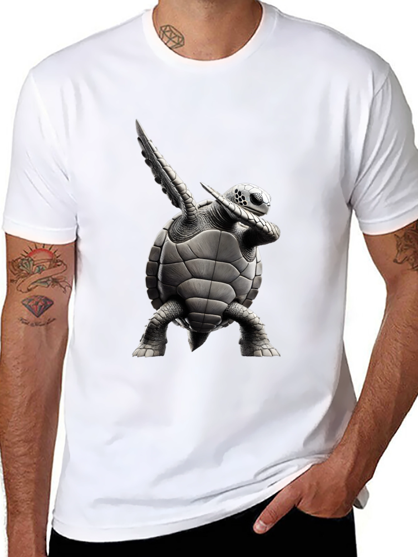 Black Dabbing Turtle Graphic T-Shirt - Black Cotton Tee view 8