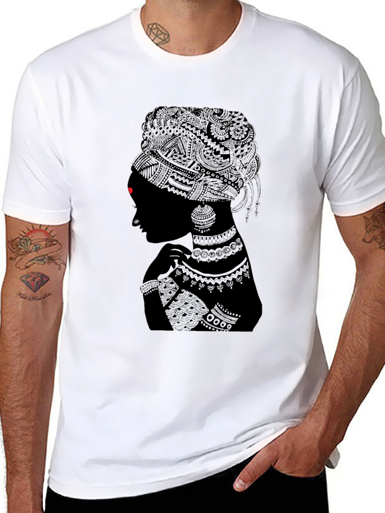 Black Stylish Black T-Shirt with Tribal Woman Design view 8
