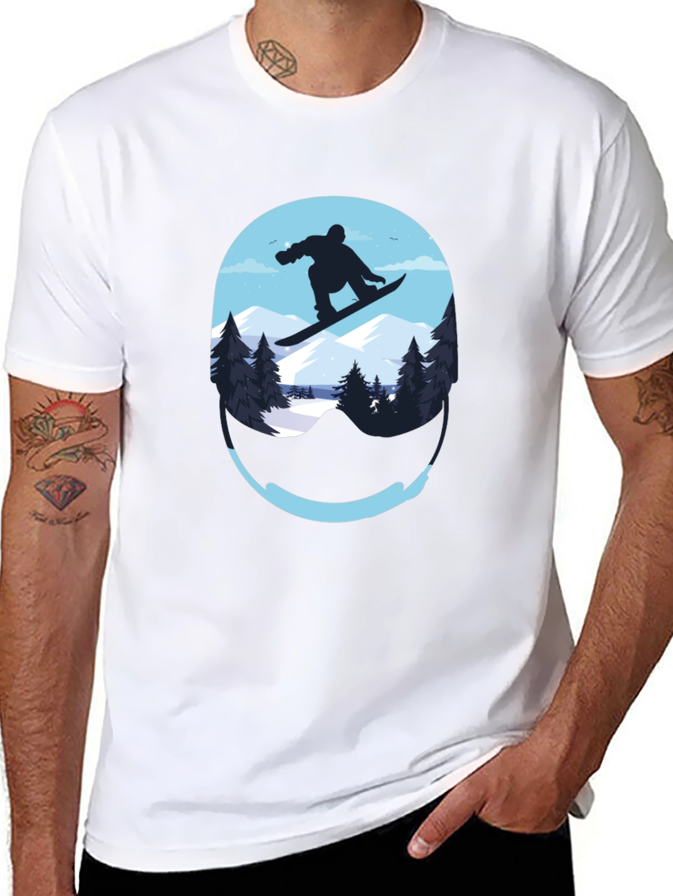 Black Snowboard Graphic Tee - Mountain Scene Black T-Shirt view 8