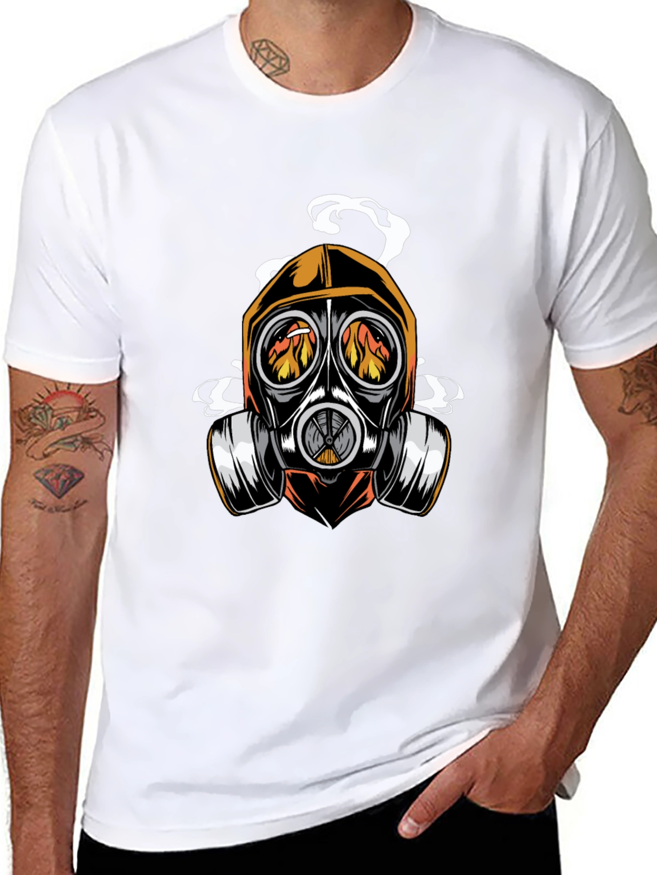 Black Gas Mask Inferno Graphic Tee - Cool, Edgy Design view 8