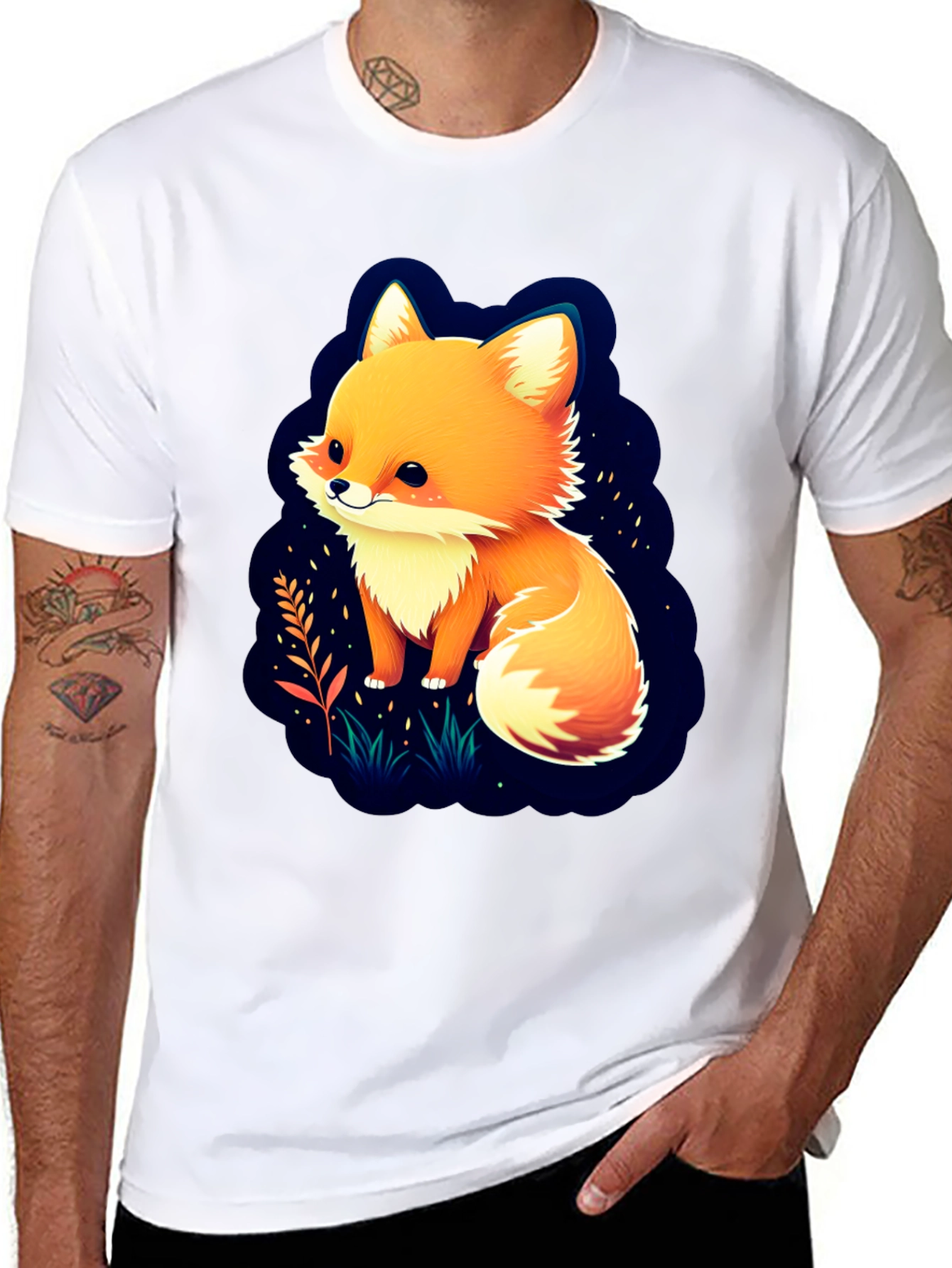 Black Cute Fox Graphic Tee - Soft Cotton Blend view 8